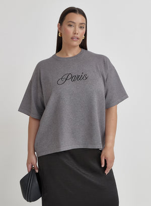 Grey Plus Size Paris Slogan T-Shirt- Abeba