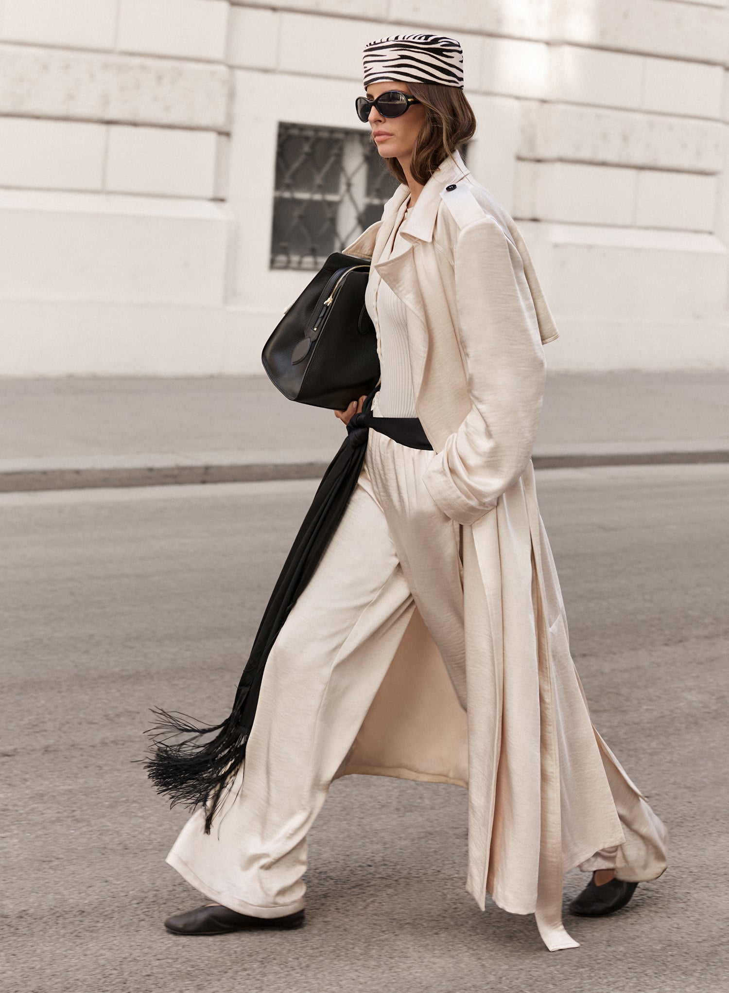 Cream Satin Elasticated Waist Wide Leg Trouser