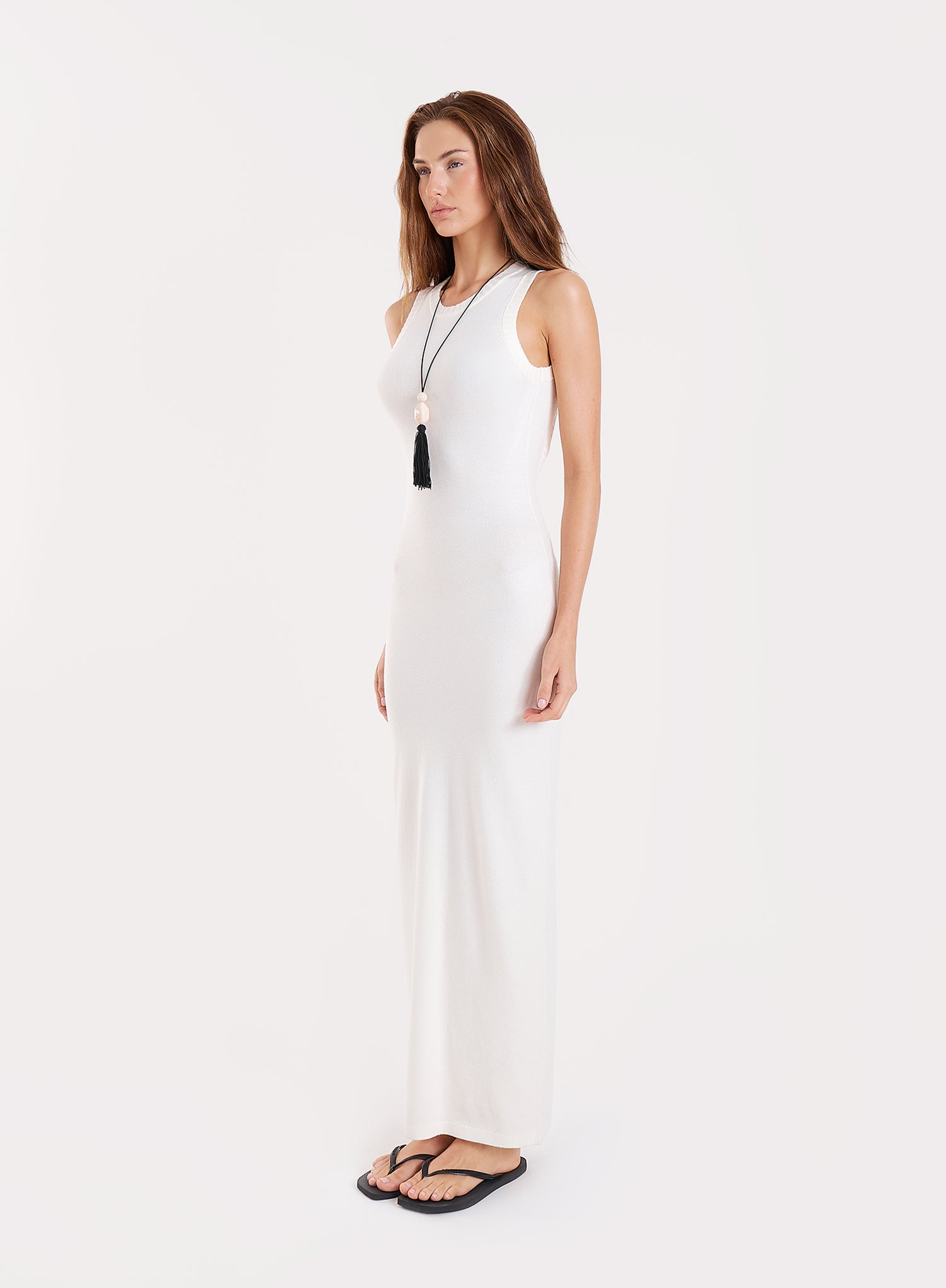 Cream Knitted Open Back Maxi Dress
