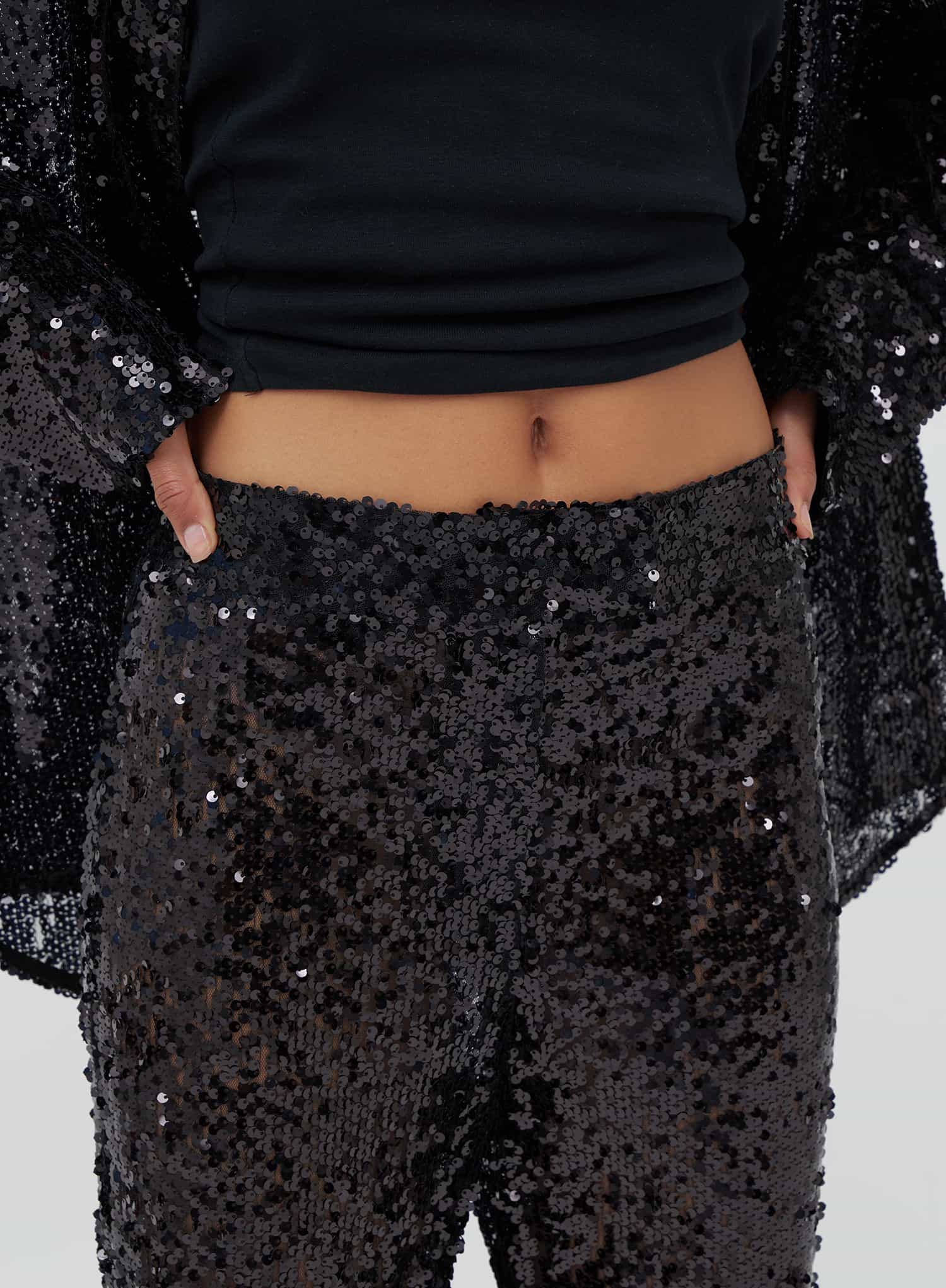 Black Sequin Straight Leg Trousers - Zoey