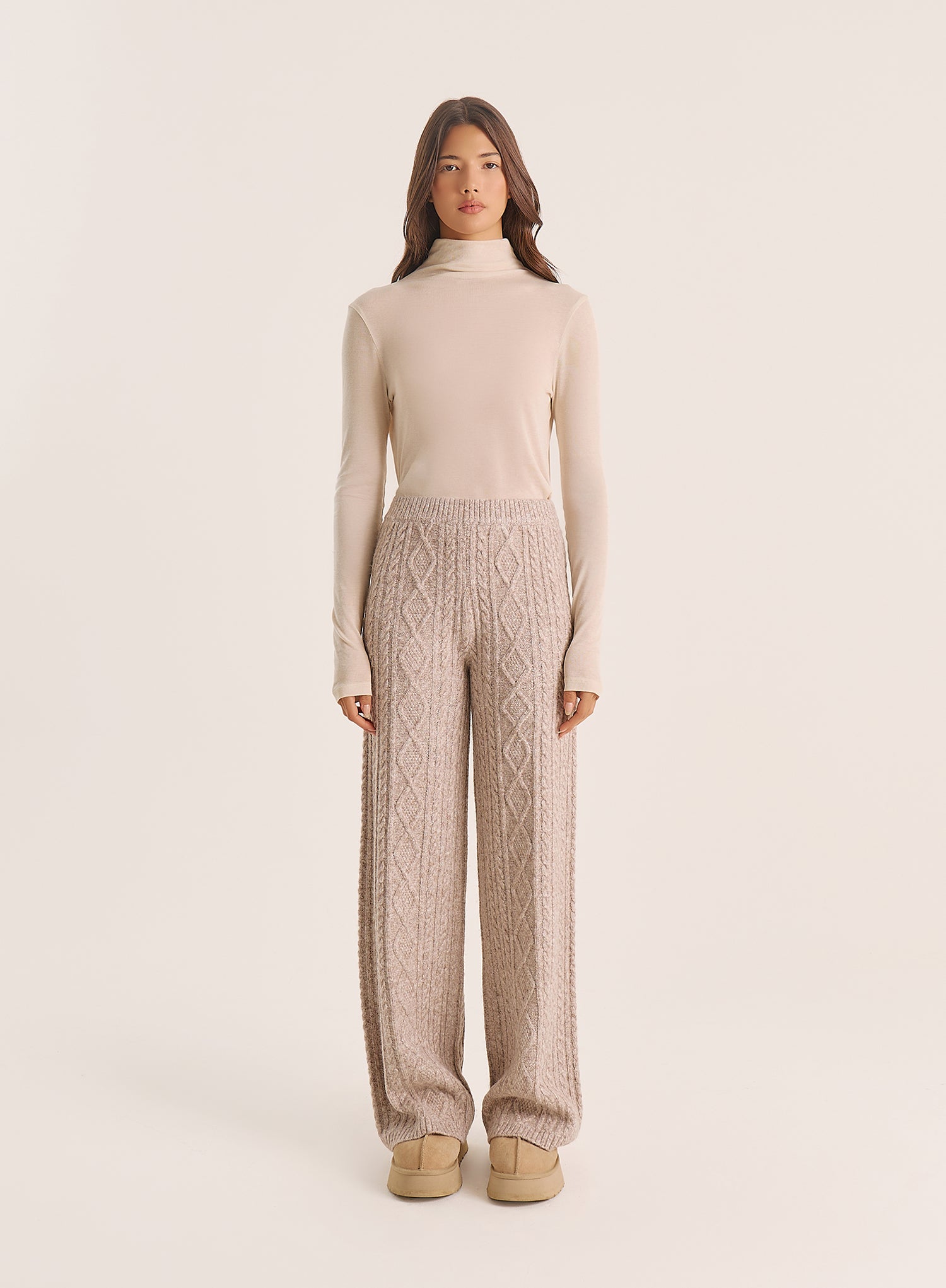 Taupe Cable Knitted Trousers