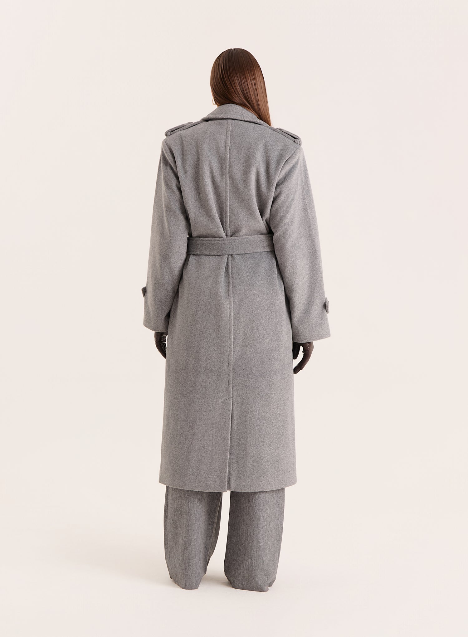 Grey Tailored Belted Longline Trench Coat