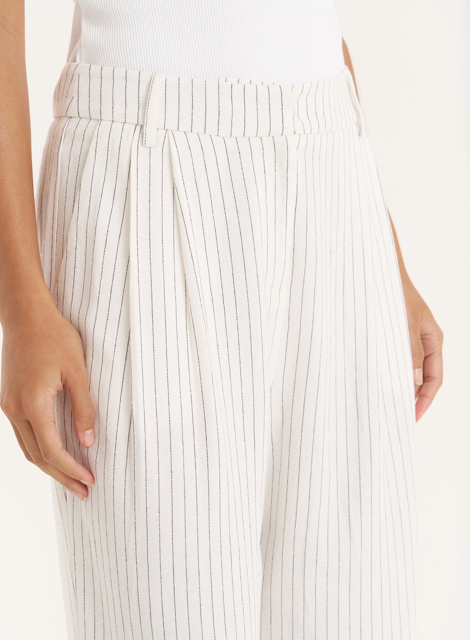 White Pinstripe Tailored Straight Leg Trouser- Sabrina