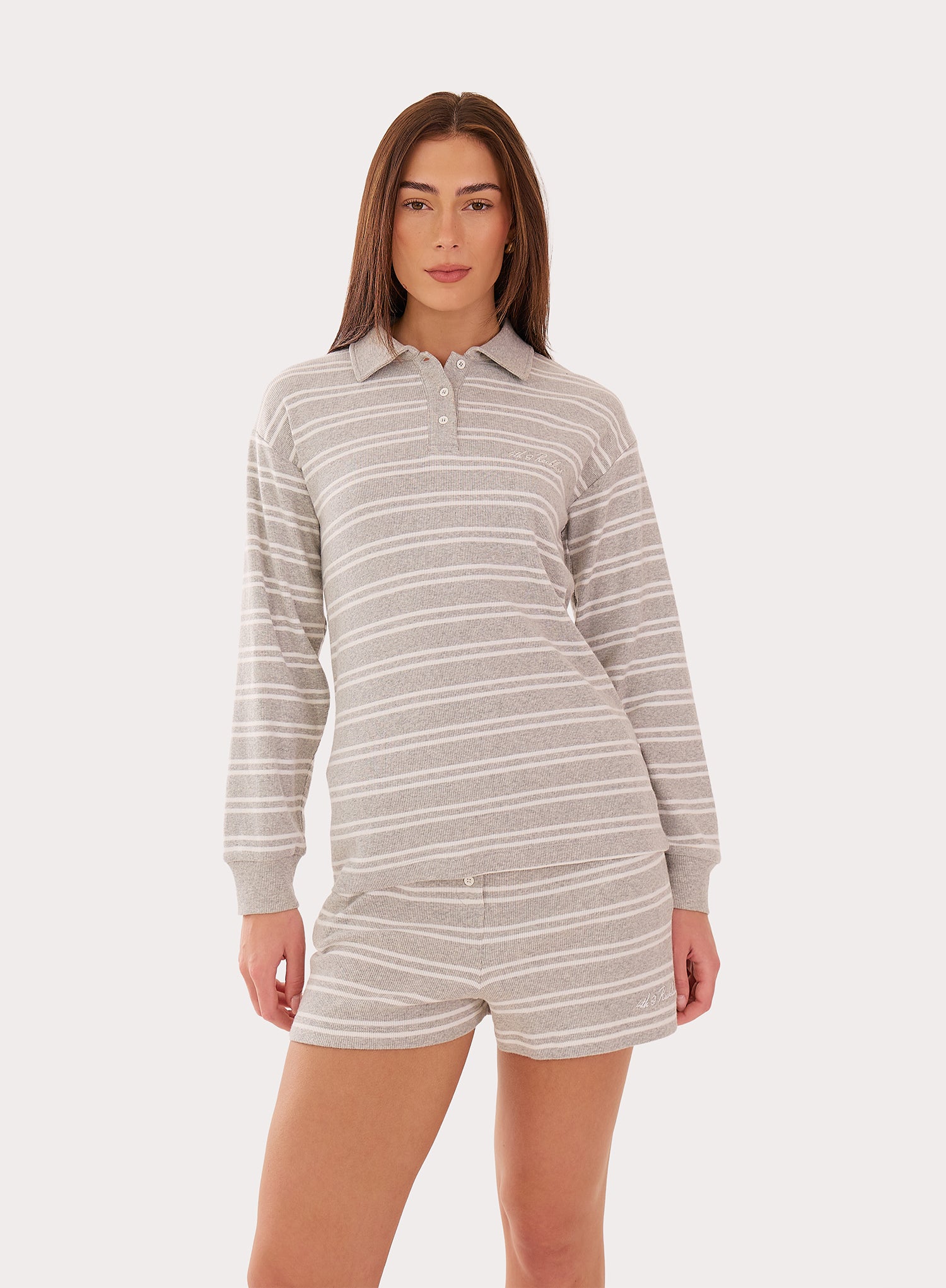 Grey And White Stripe Jersey Ribbed Rugby Top
