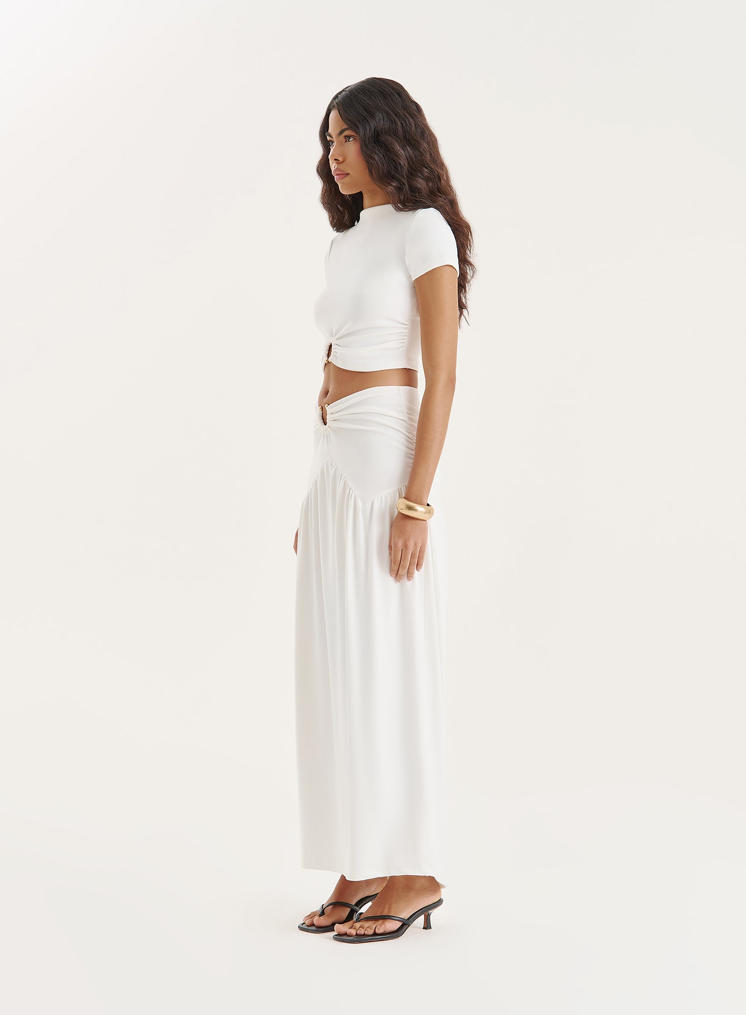 White Drop Waist Maxi Skirt- Nancie