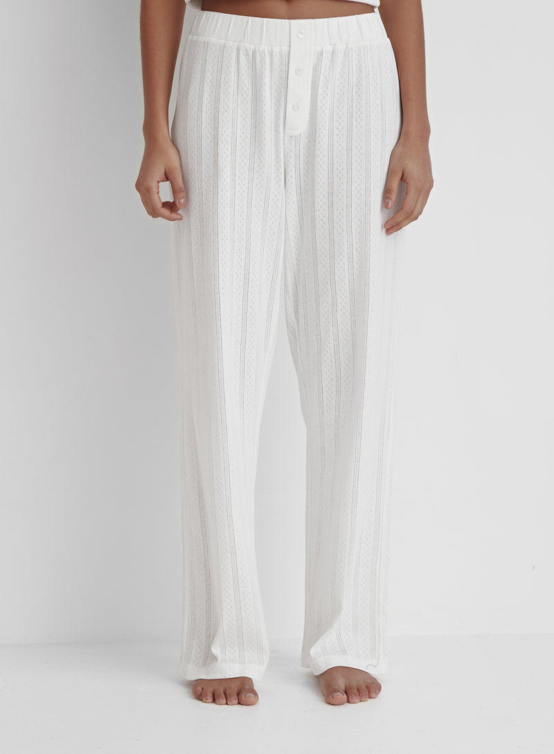 White Jersey Pointelle Pyjama Trouser- Arlia
