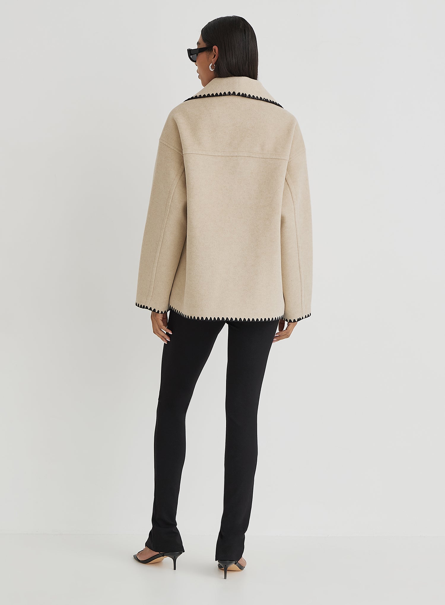 Beige Contrast Stitch Oversized Jacket - Darin