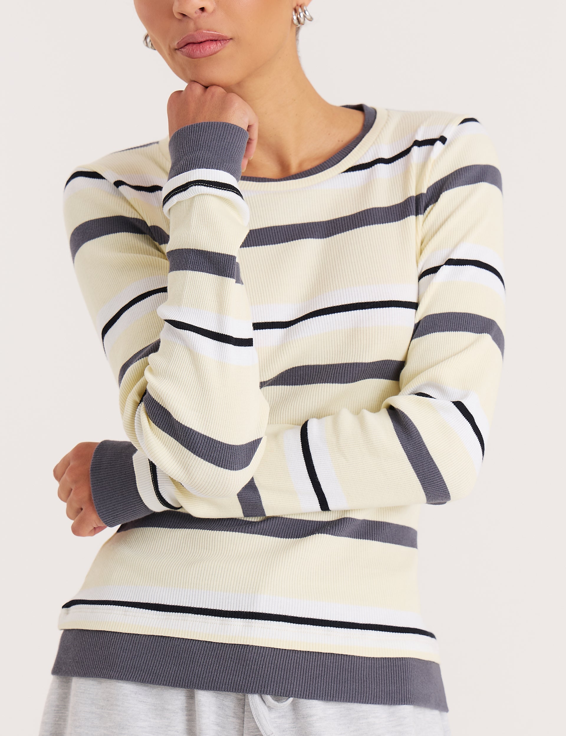 Yellow Stripe Long Sleeve Jersey Top