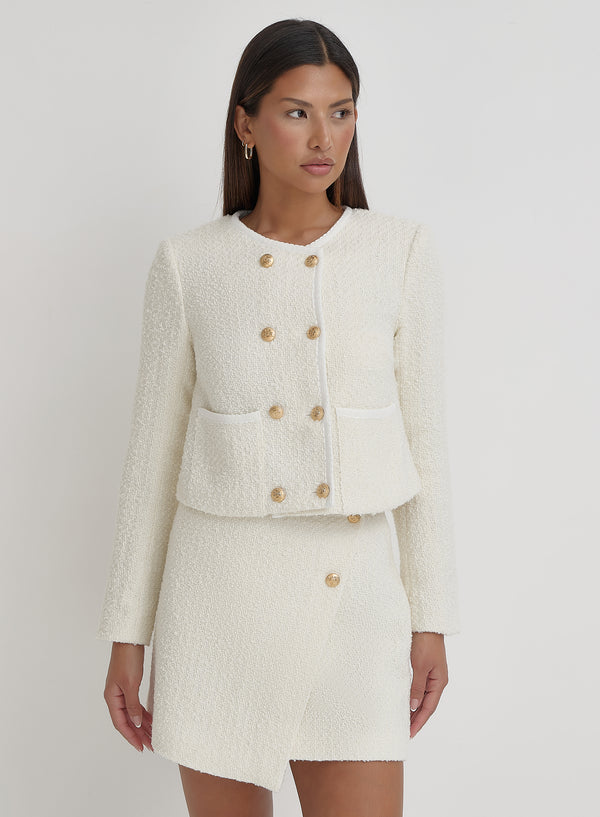 Cream Tweed Wool Jacket- Layana