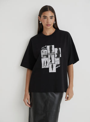 Black Catwalk Polaroid Graphic T-Shirt- Bruni