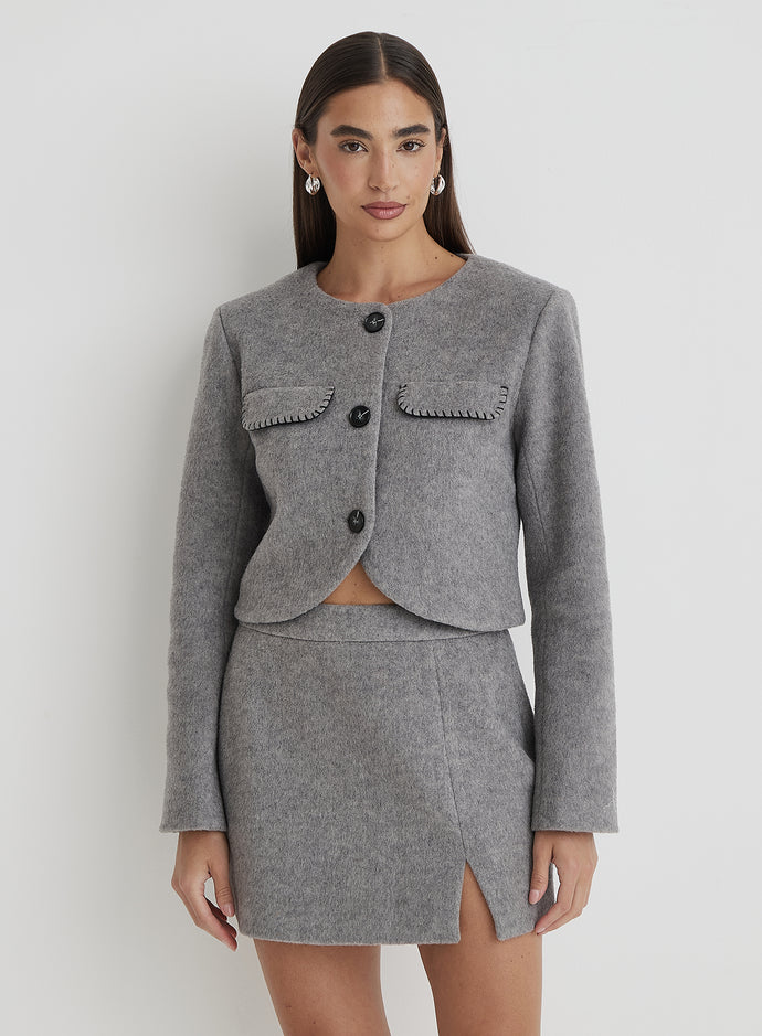 Grey Wool Tailored Mini Skirt- Mable