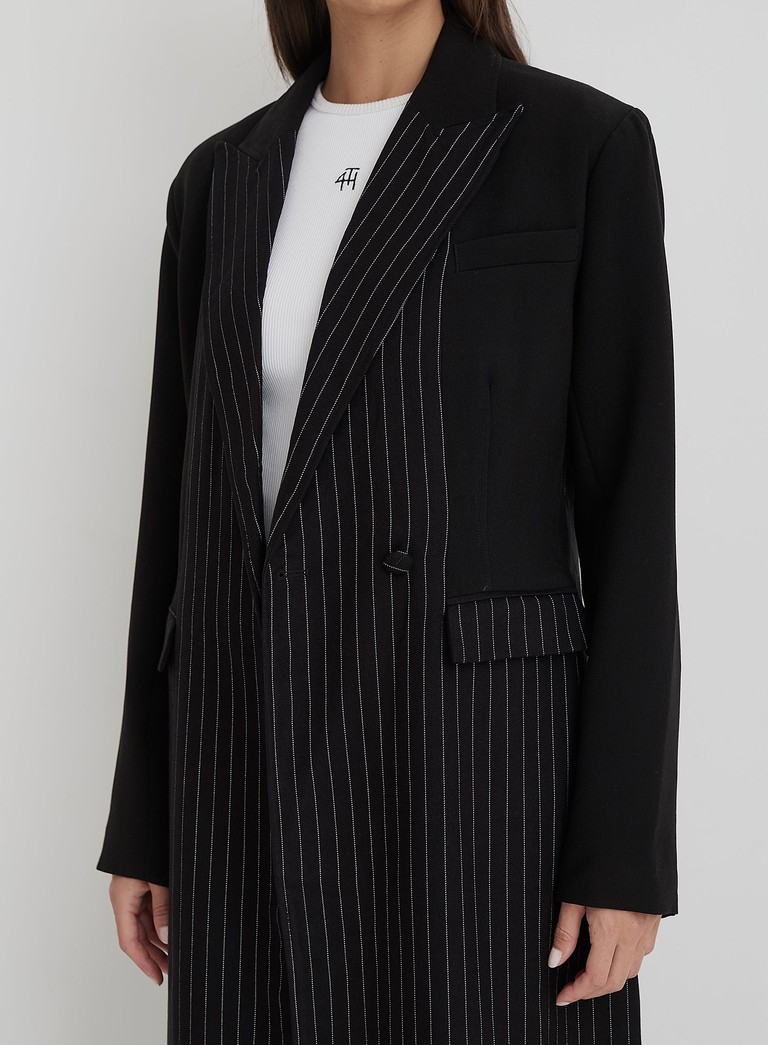 Black Pinstripe Tailored Longline Coat - Libby