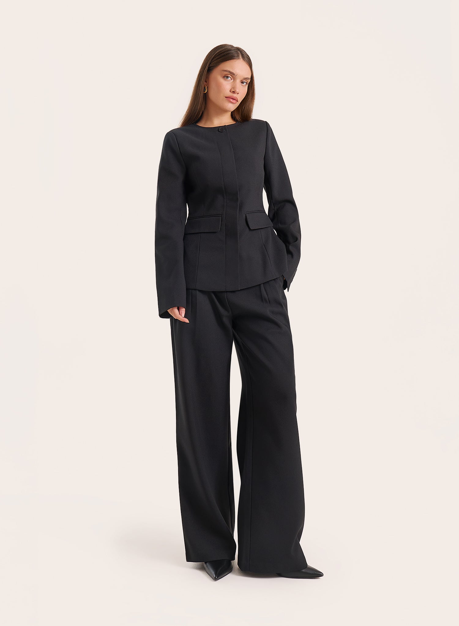 Black Collarless Tailored Jacket