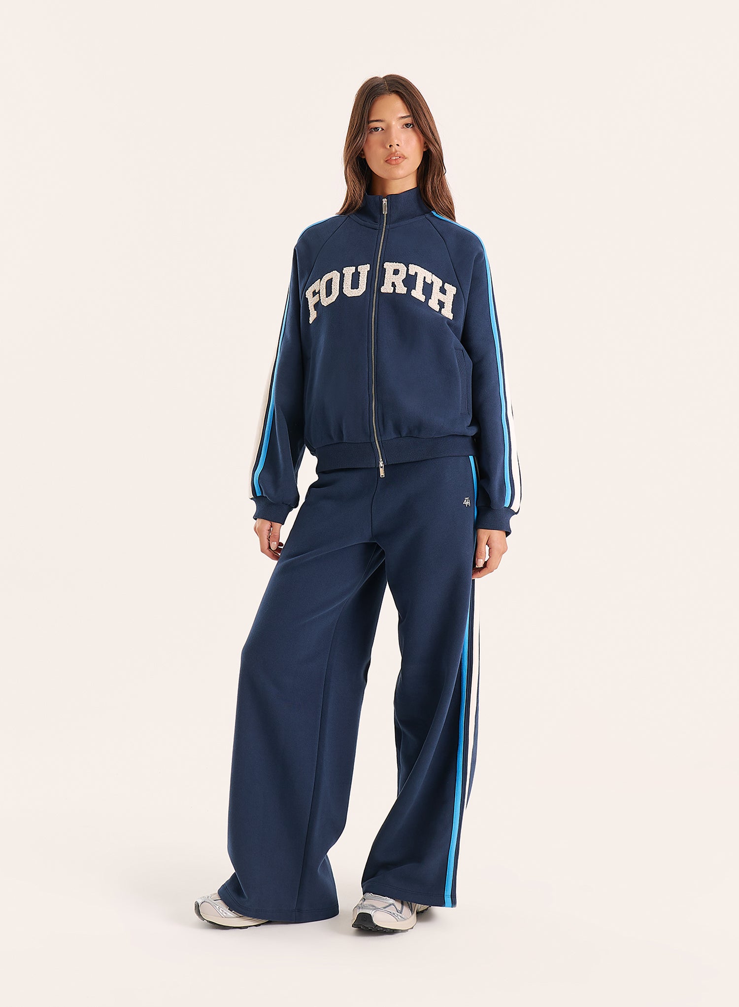 Navy Side Stripe Double Zip Funnel Neck Track Jacket