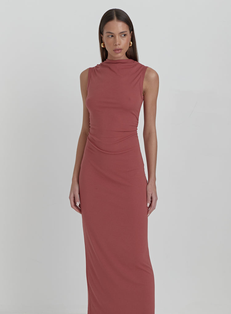 Dusty Red Jersey Midaxi Dress- Derry