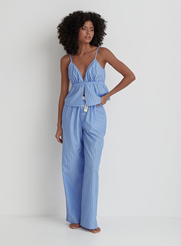 Blue And White Stripe Cami Pyjama Top- Aviva