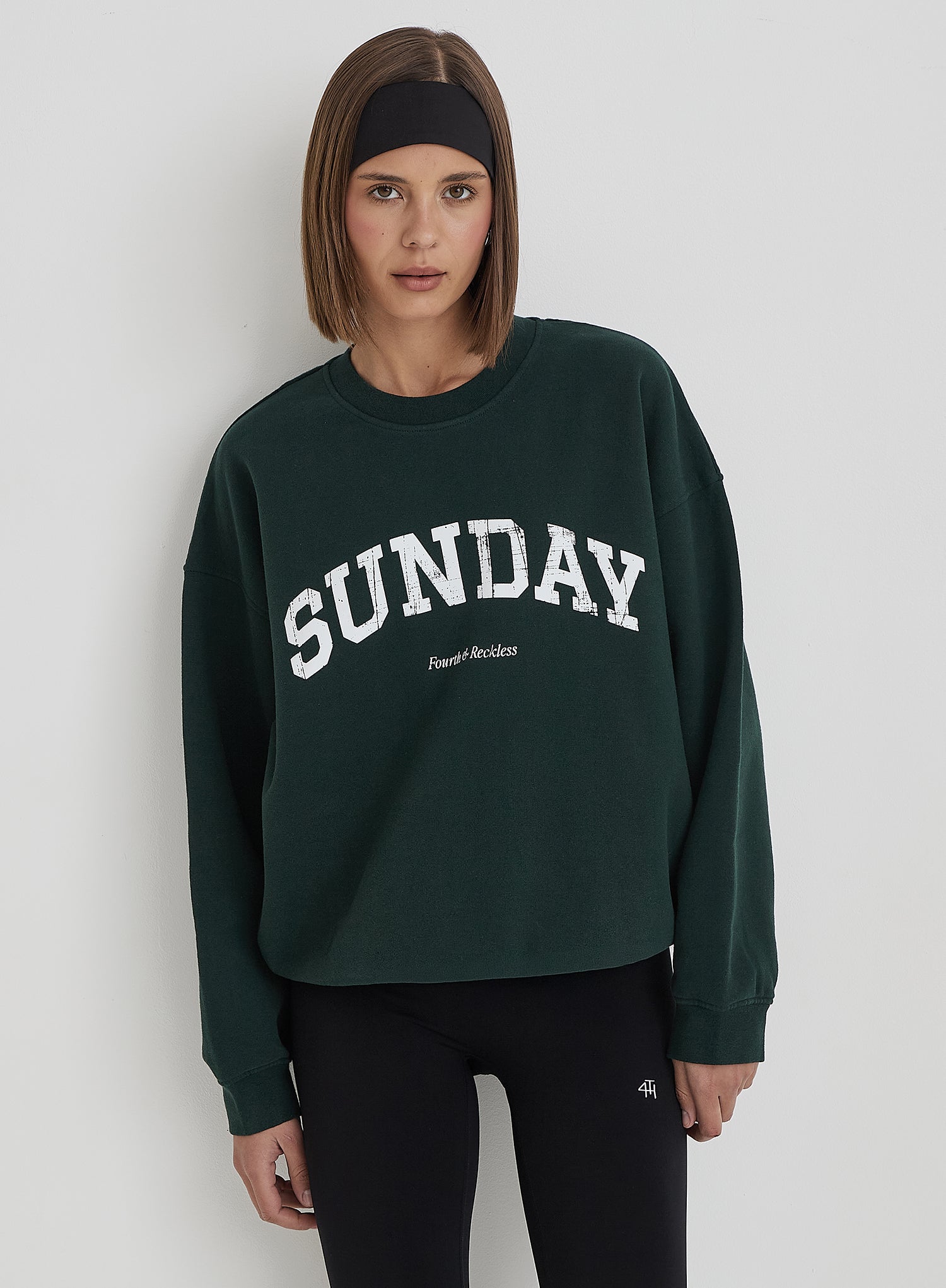 Green Distressed Sunday Slogan Oversized Sweatshirt- Amanda