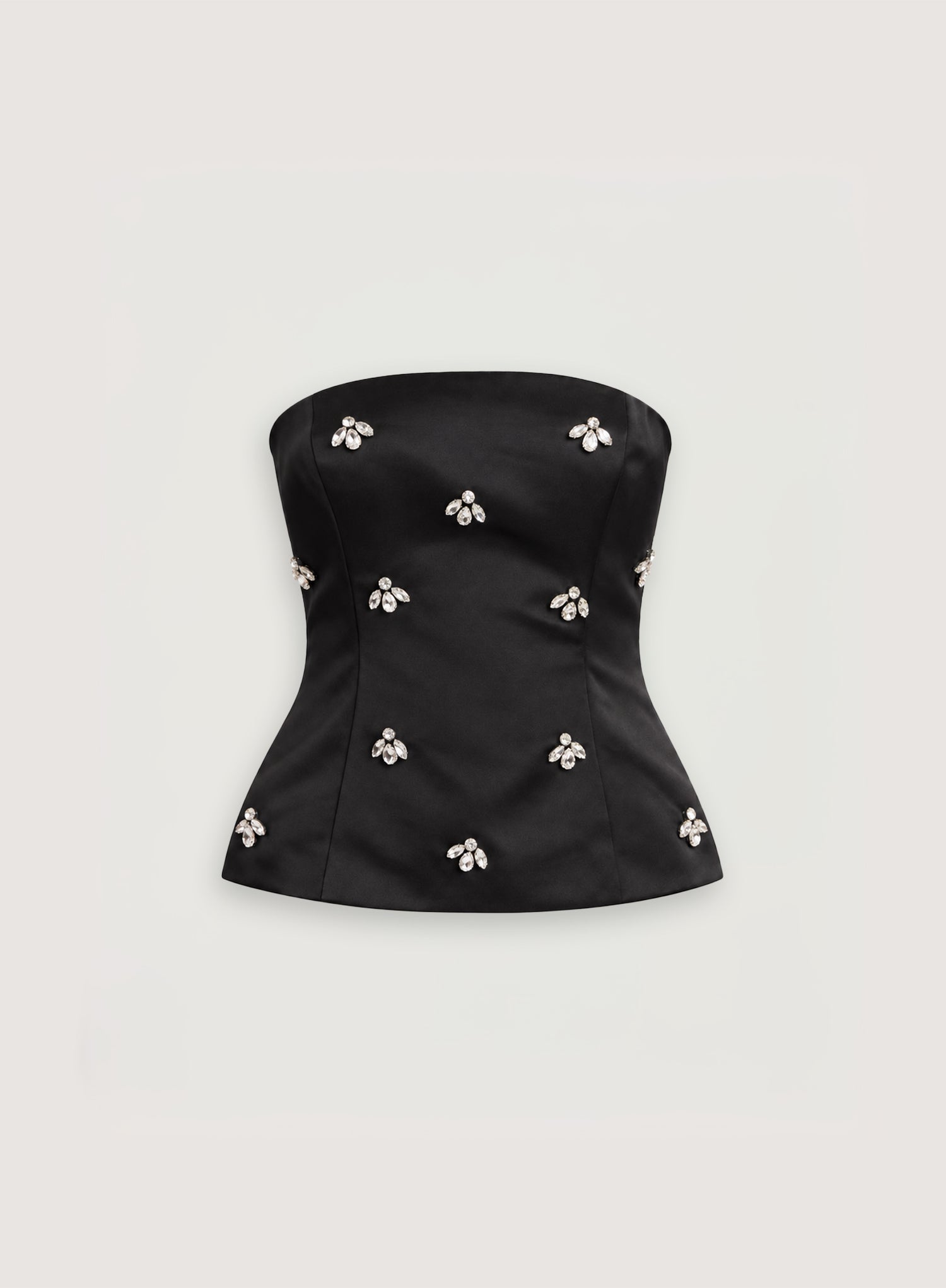 Black Satin Embellished Bandeau Top
