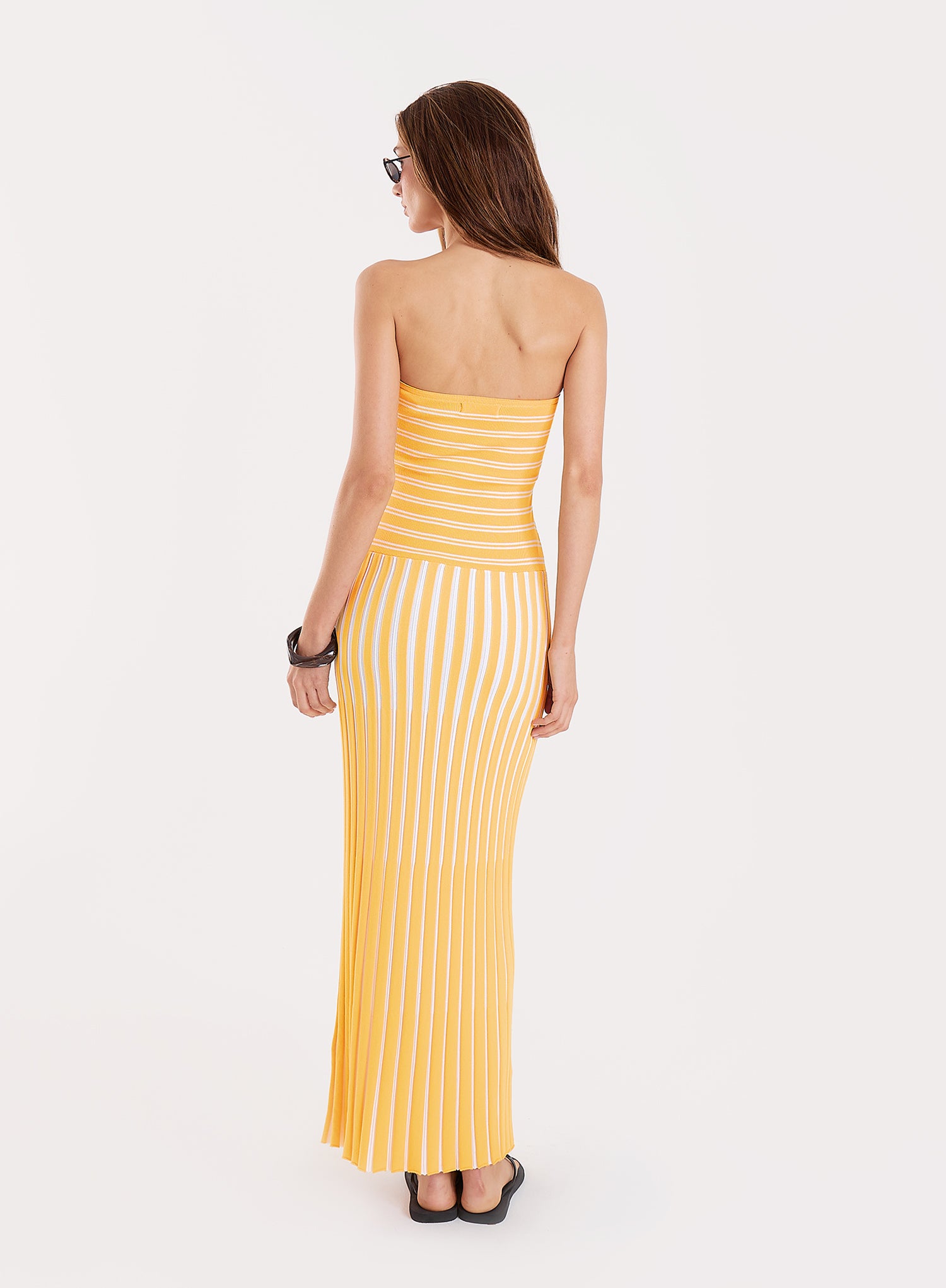Yellow Stripe Knitted Bandeau Maxi Dress