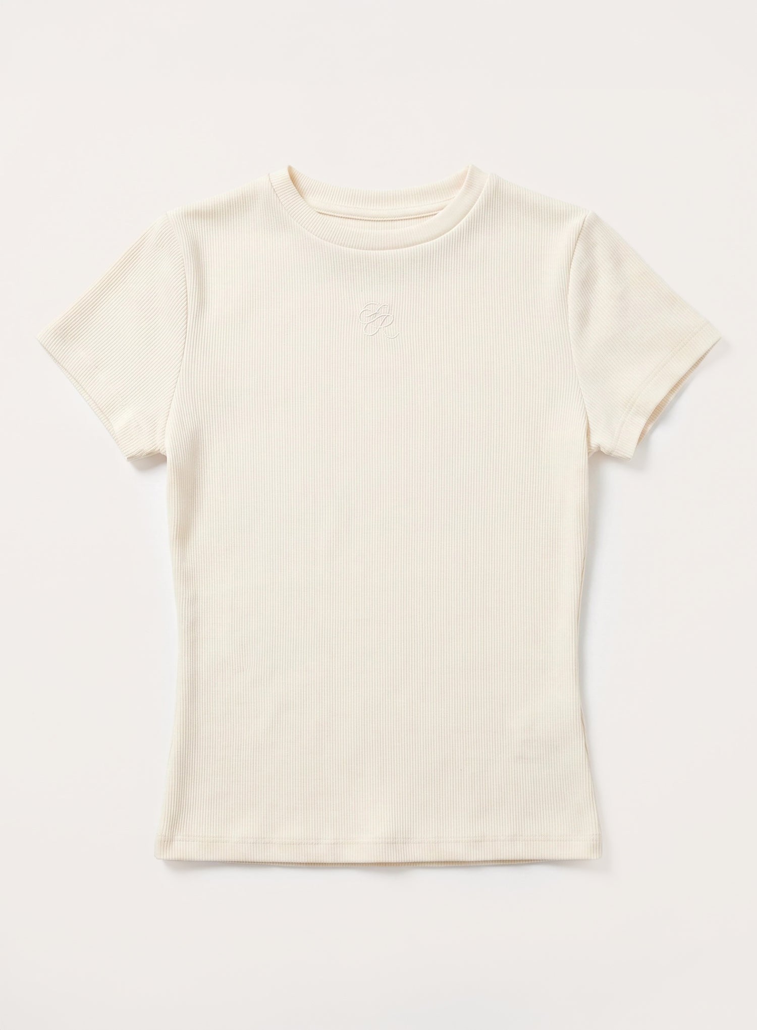Cream Ribbed Branded Cotton Baby Tee