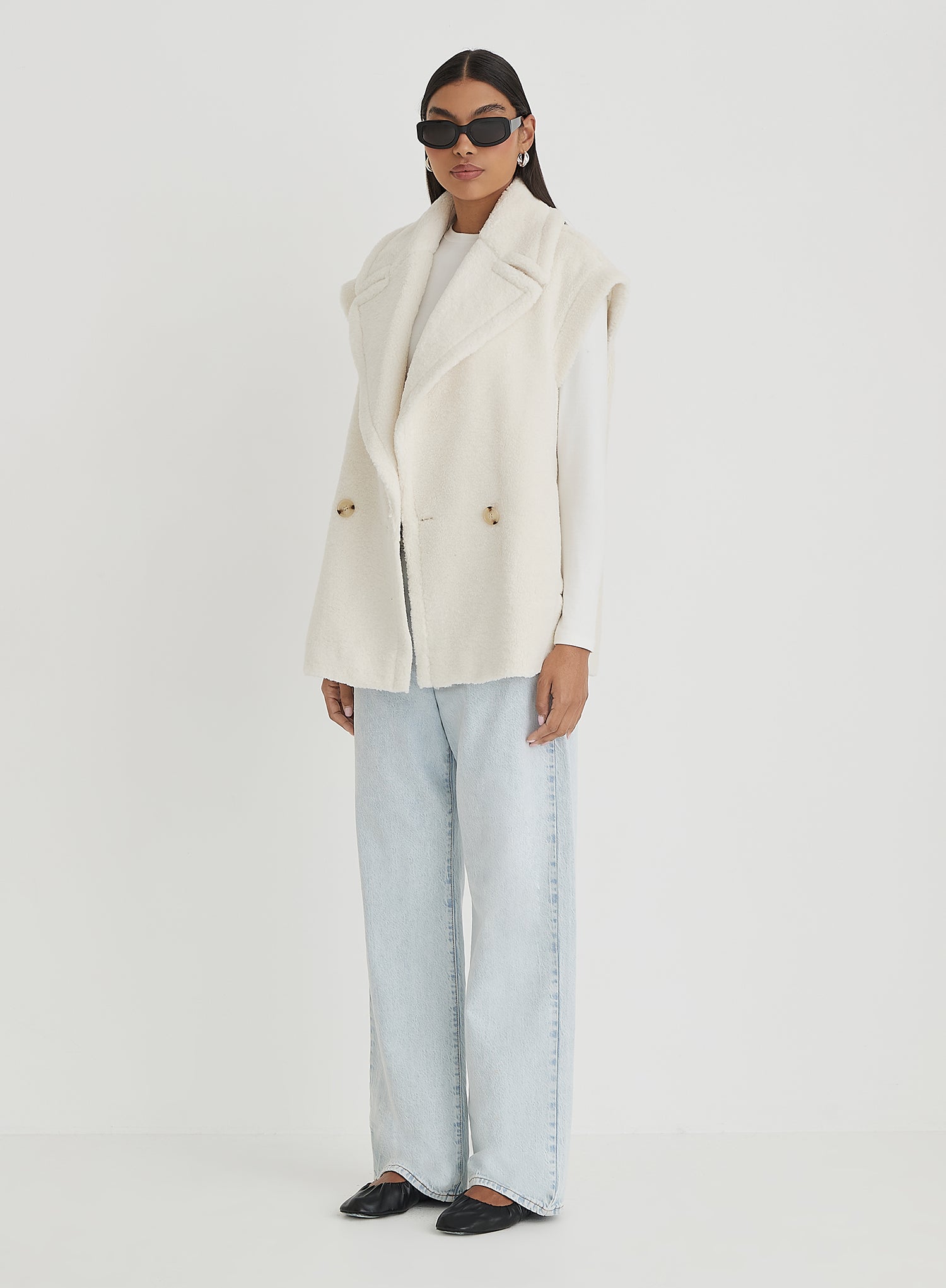 Off White Faux Shearling Oversized Gilet- Kerry