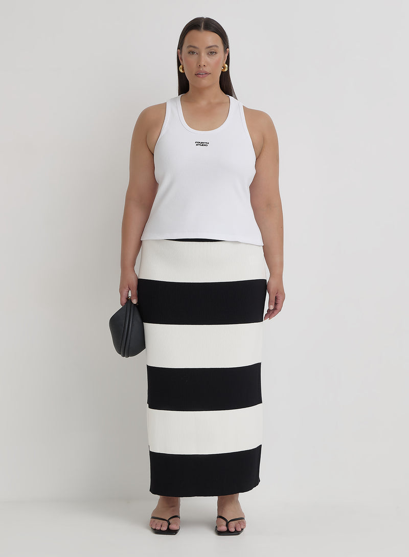 Black And Cream Curve Stripe Knitted Maxi Skirt- Jacqueline