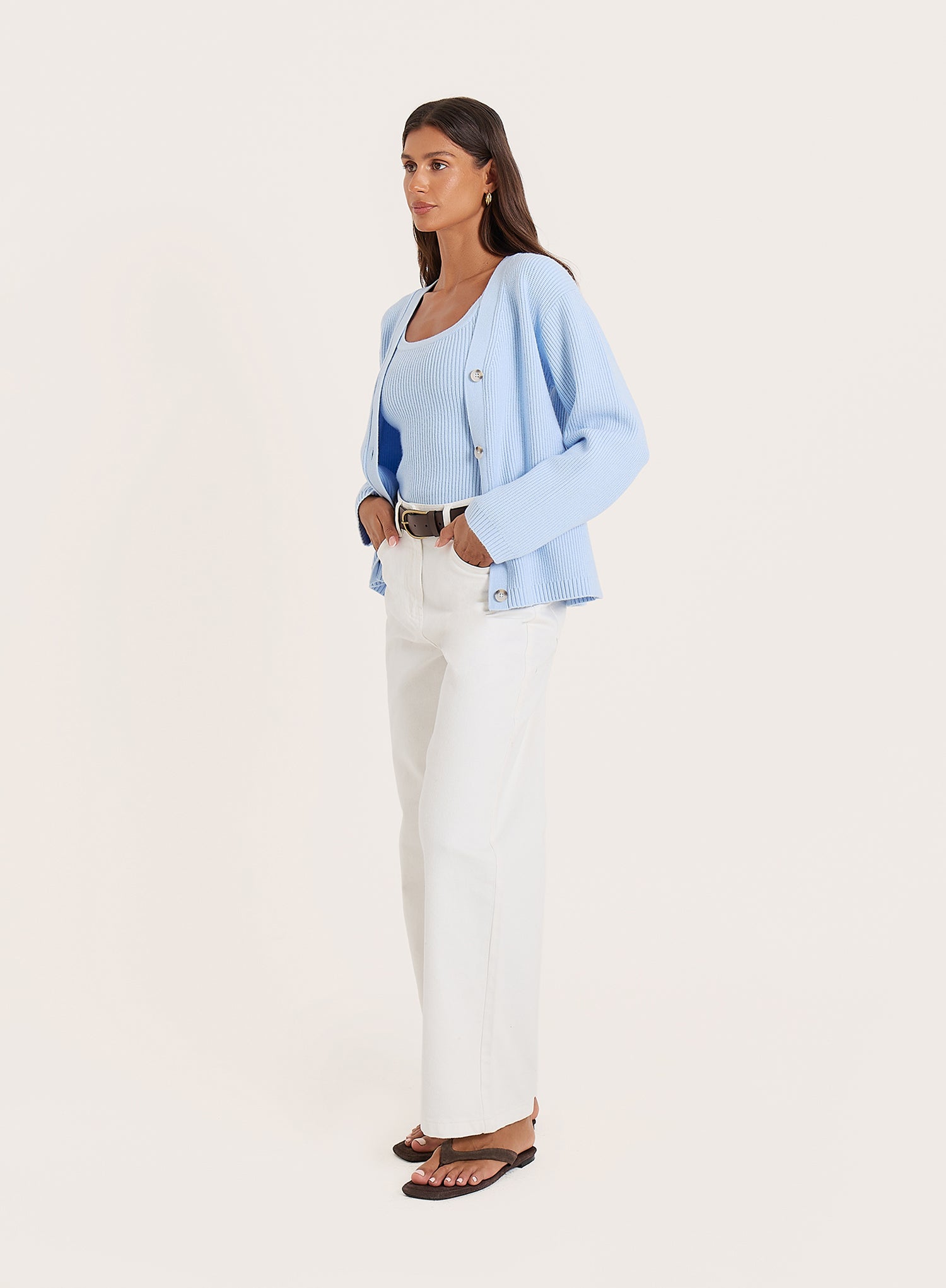 Blue Knitted Long Sleeve Cardigan