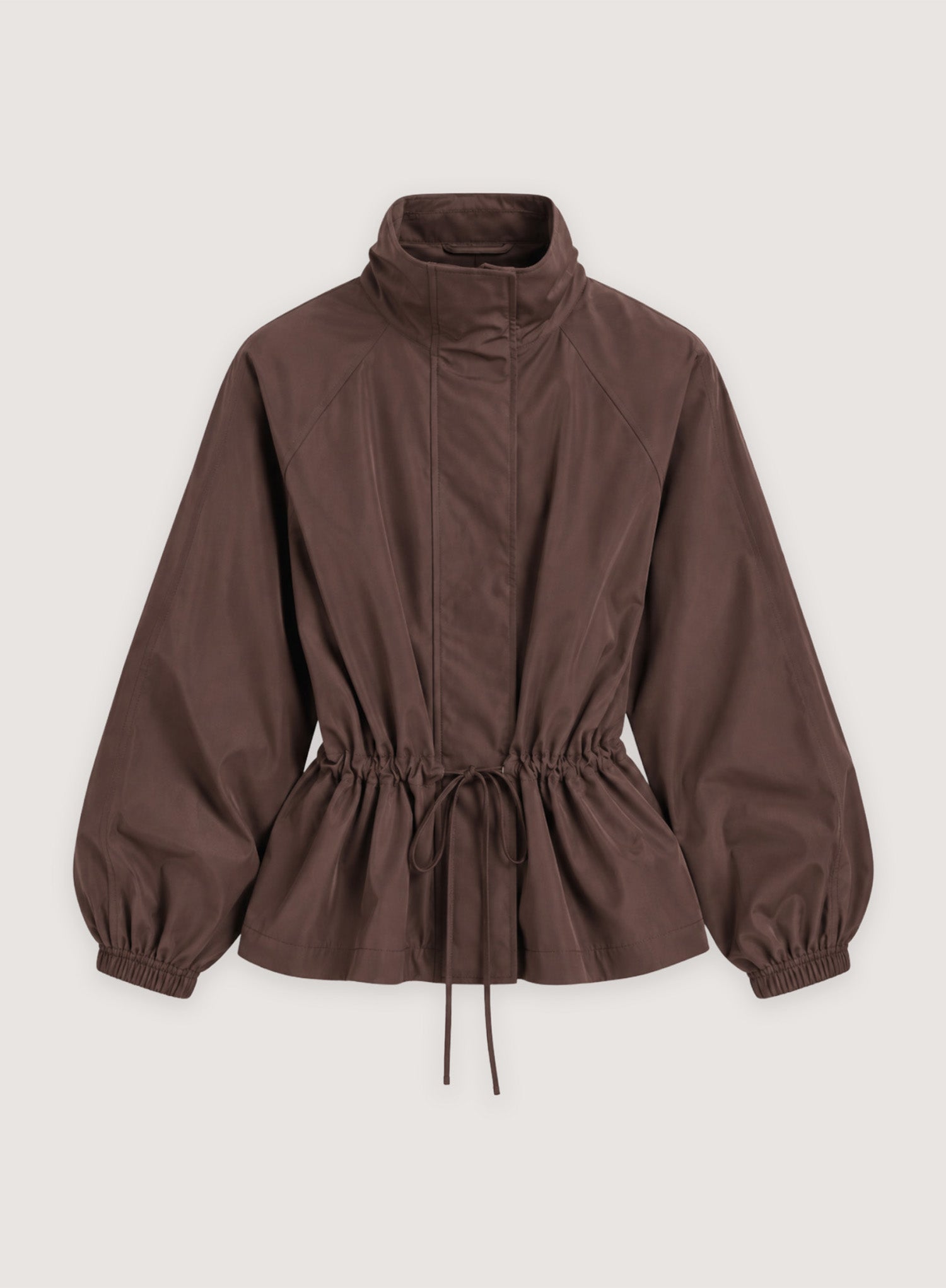 Chocolate Brown Peplum Hem Funnel Neck Jacket