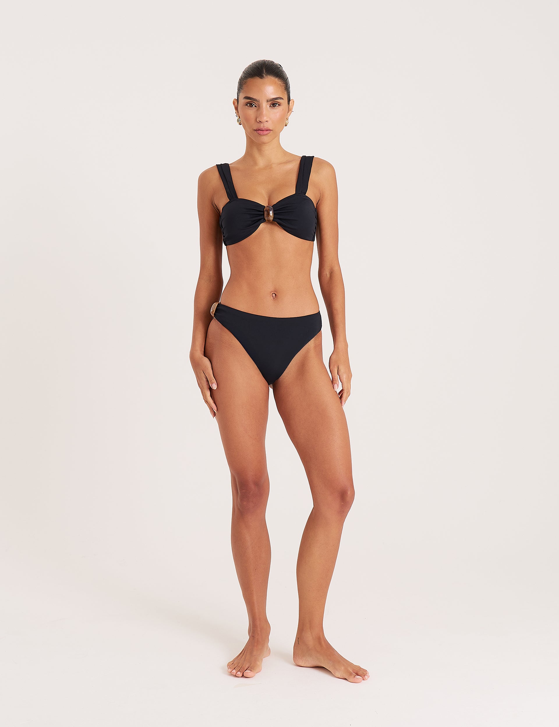 Black High Leg Tortoiseshell Detail Bikini Bottom