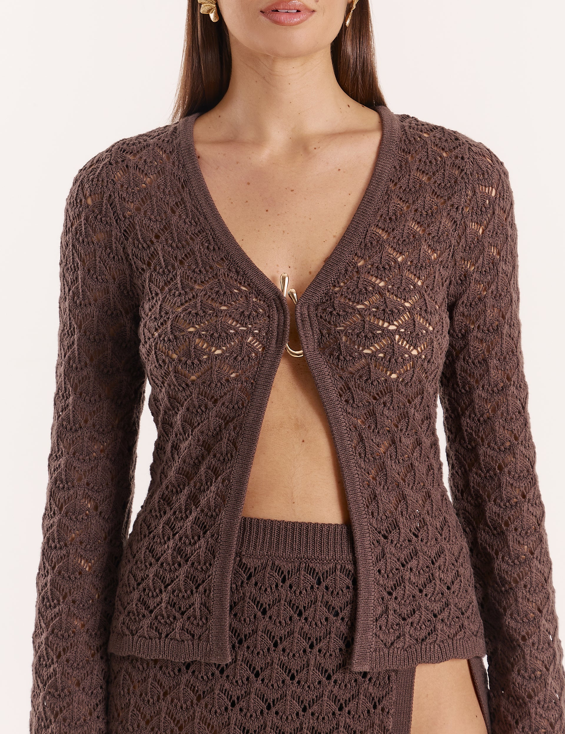 Chocolate Brown Crochet Long Sleeve Top