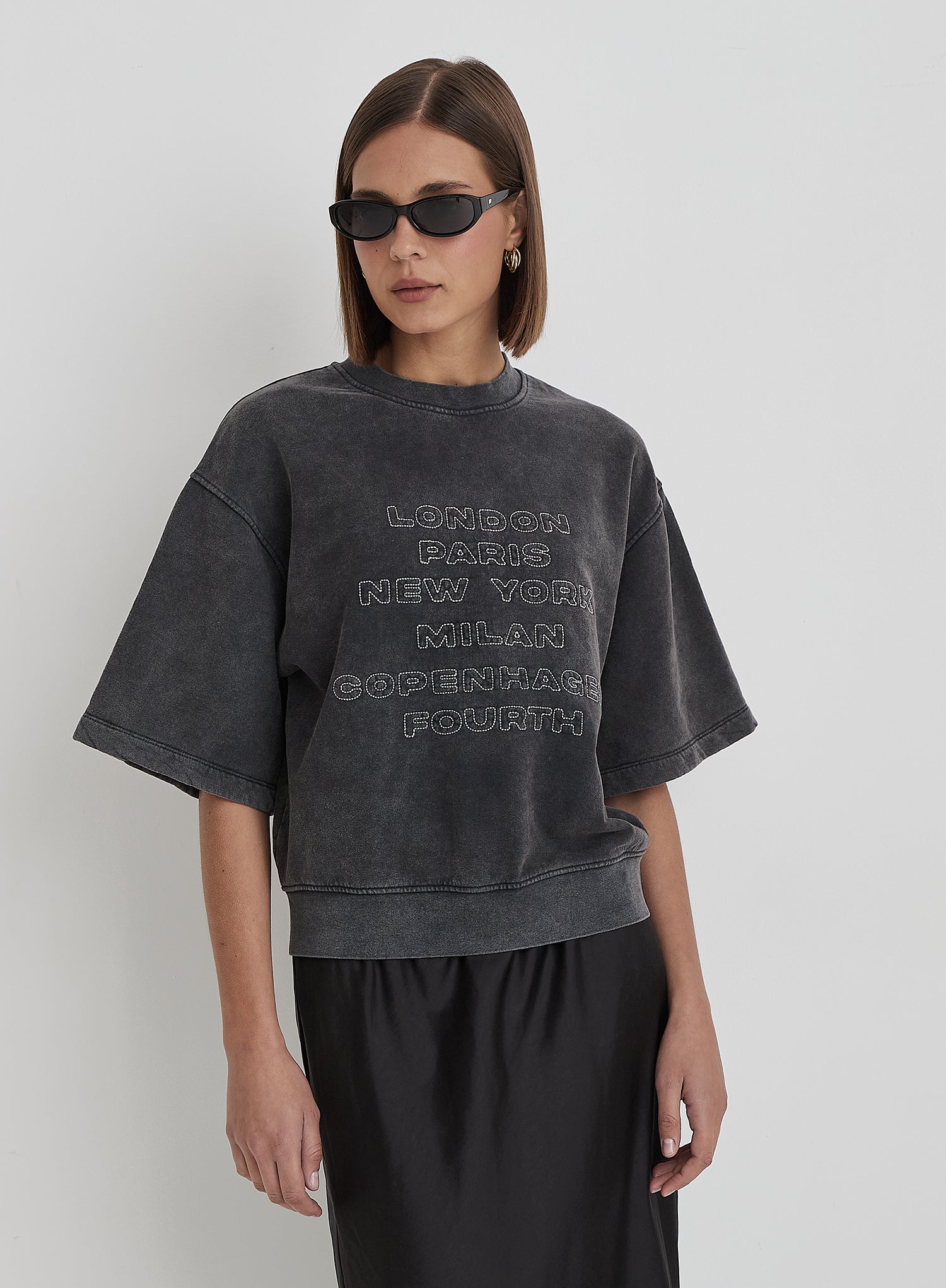 Charcoal Cropped Graphic Sweat Top - Christy