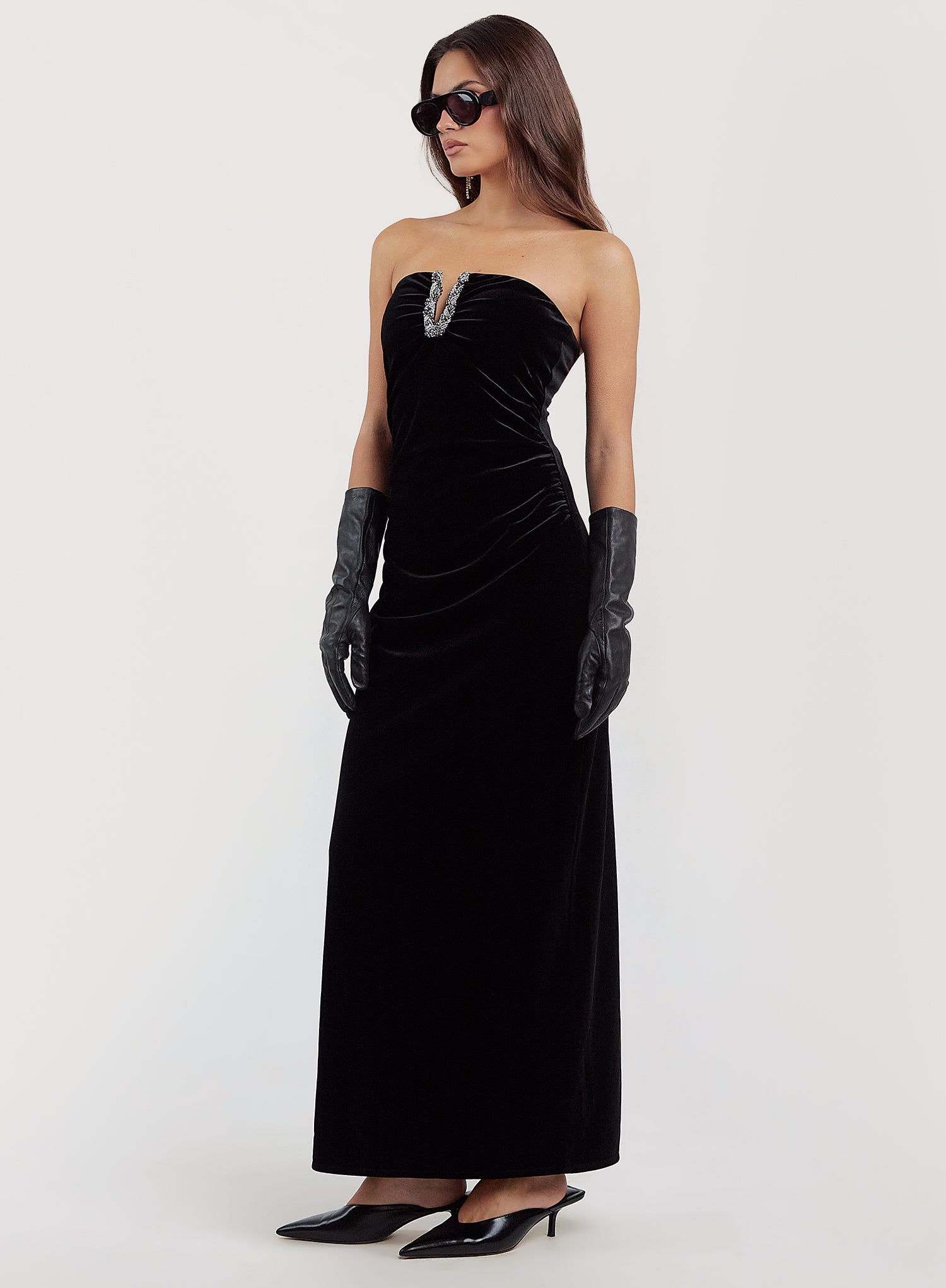 Black Embellished Velvet Midaxi Dress