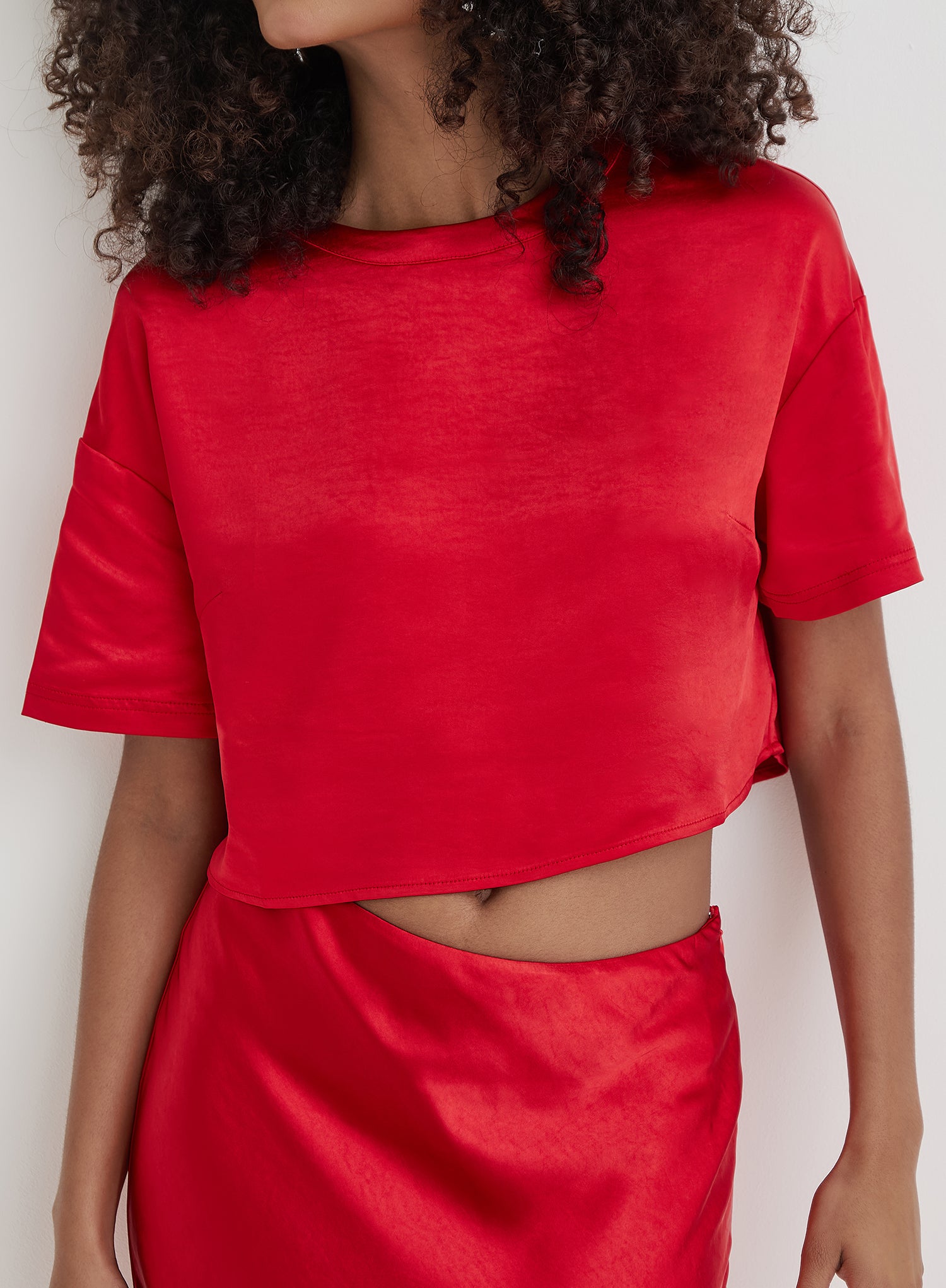 Red Satin Cropped Top- Dara