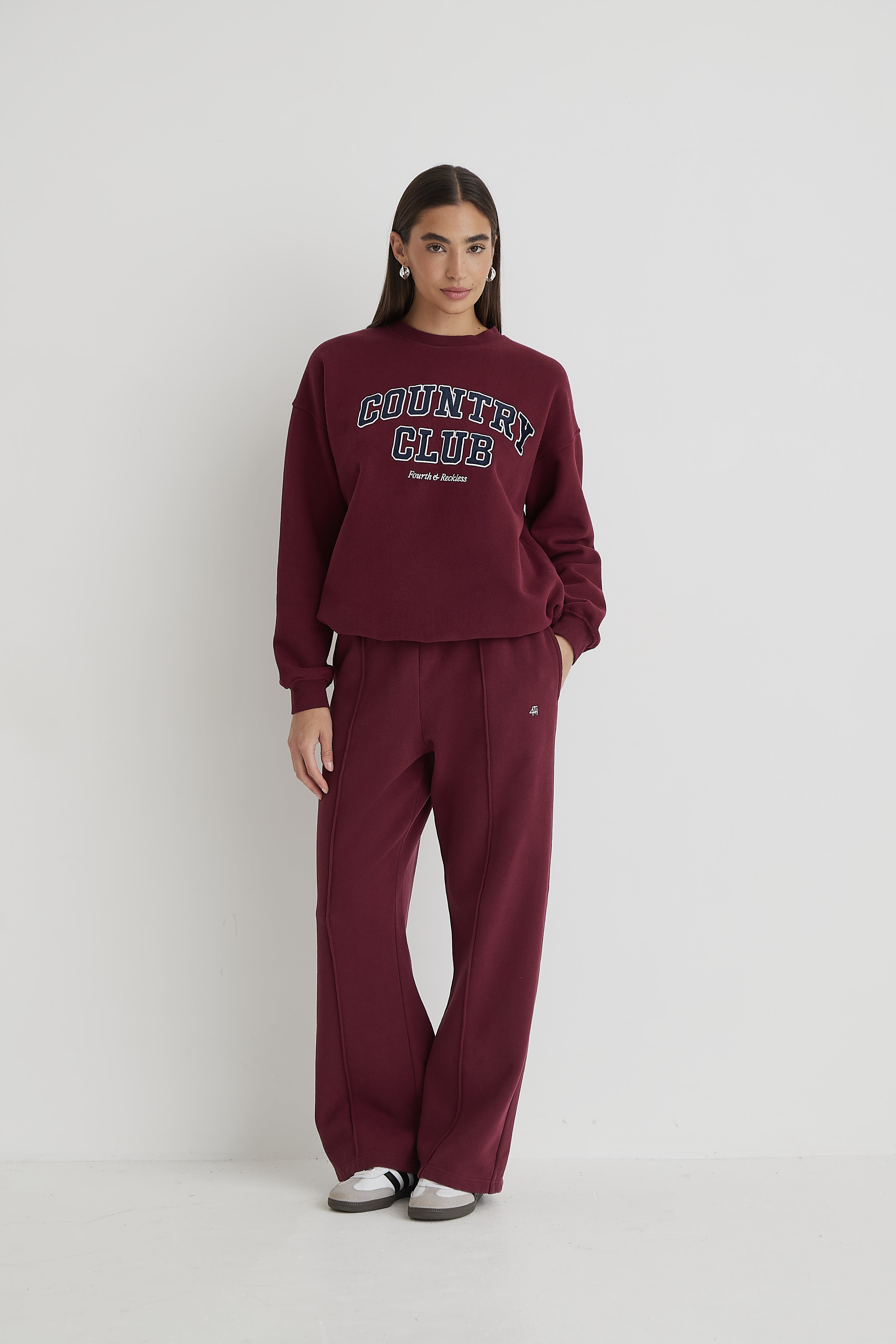 Burgundy 4th Wide Leg Branded Joggers- Fergie