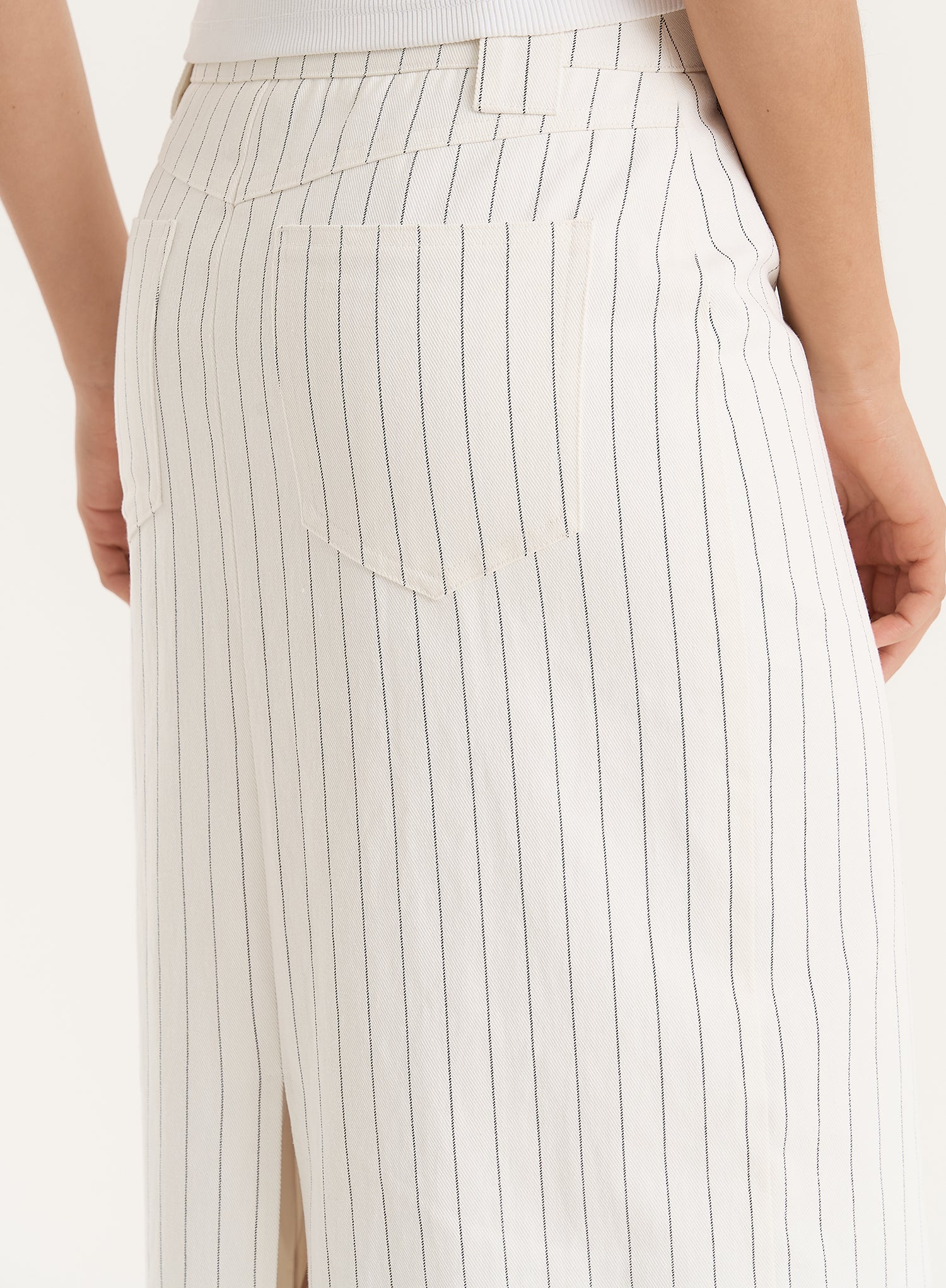 White Pinstripe Tailored Denim Maxi Skirt- Dionne