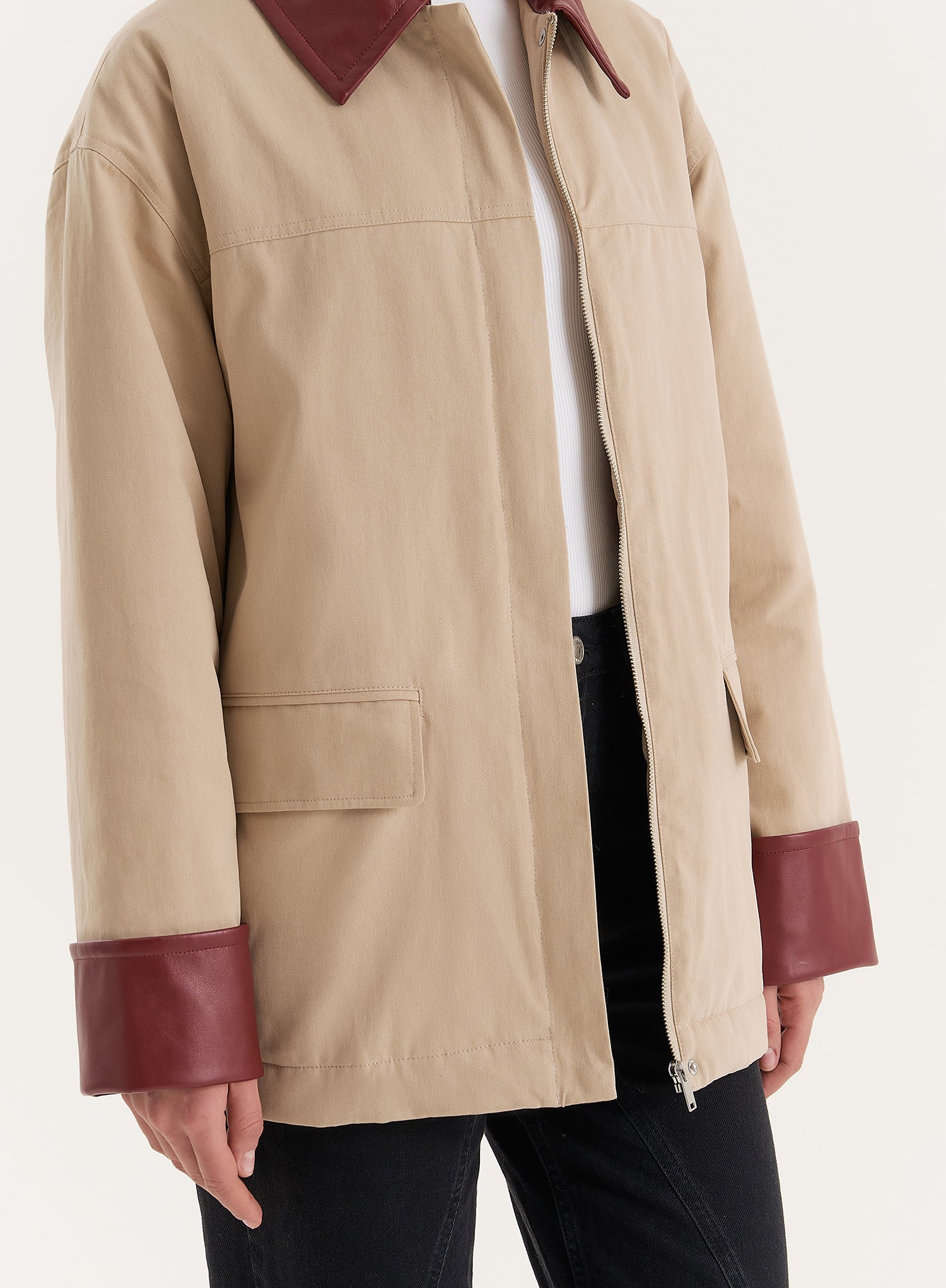 Beige Contrast Collar Barn Jacket- Jackson