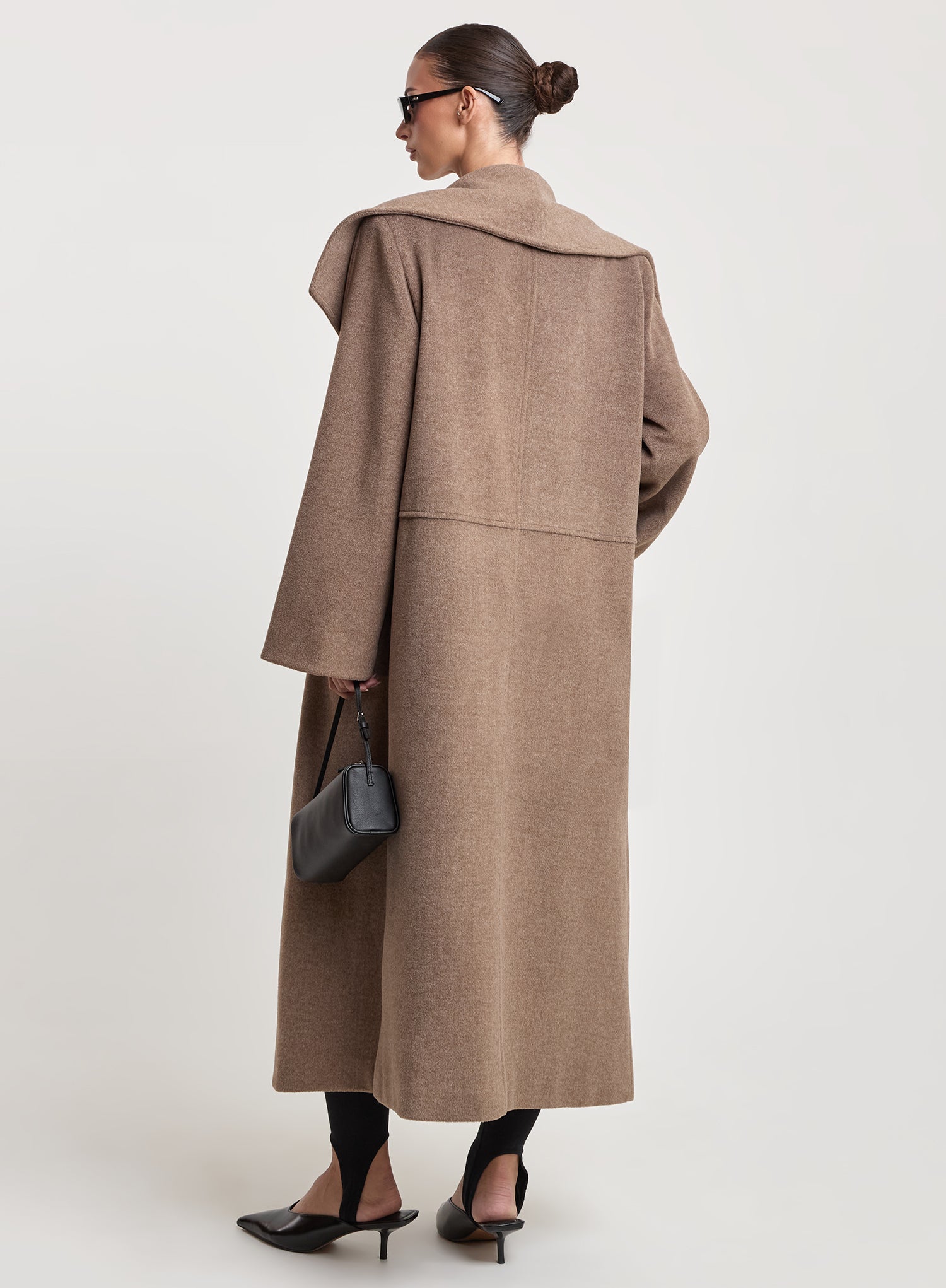 Brown Marl Shawl Collar Longline Coat
