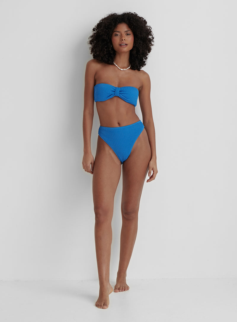 Blue Crinkle Bandeau Bikini Top- Capri