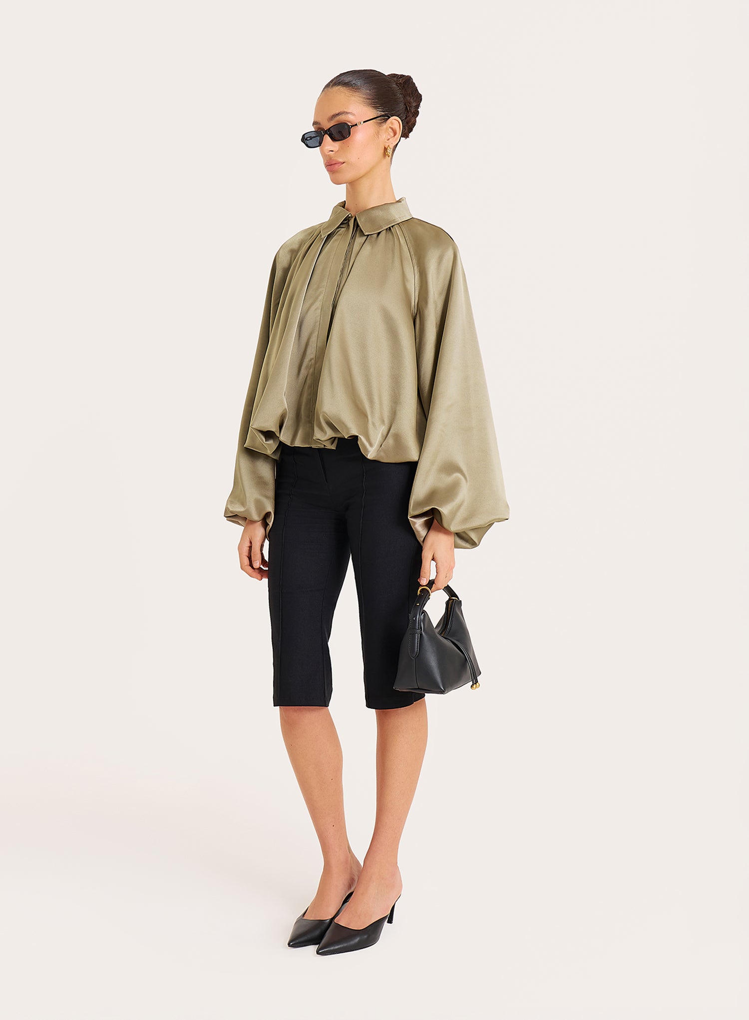 Olive Satin Bomber Jacket