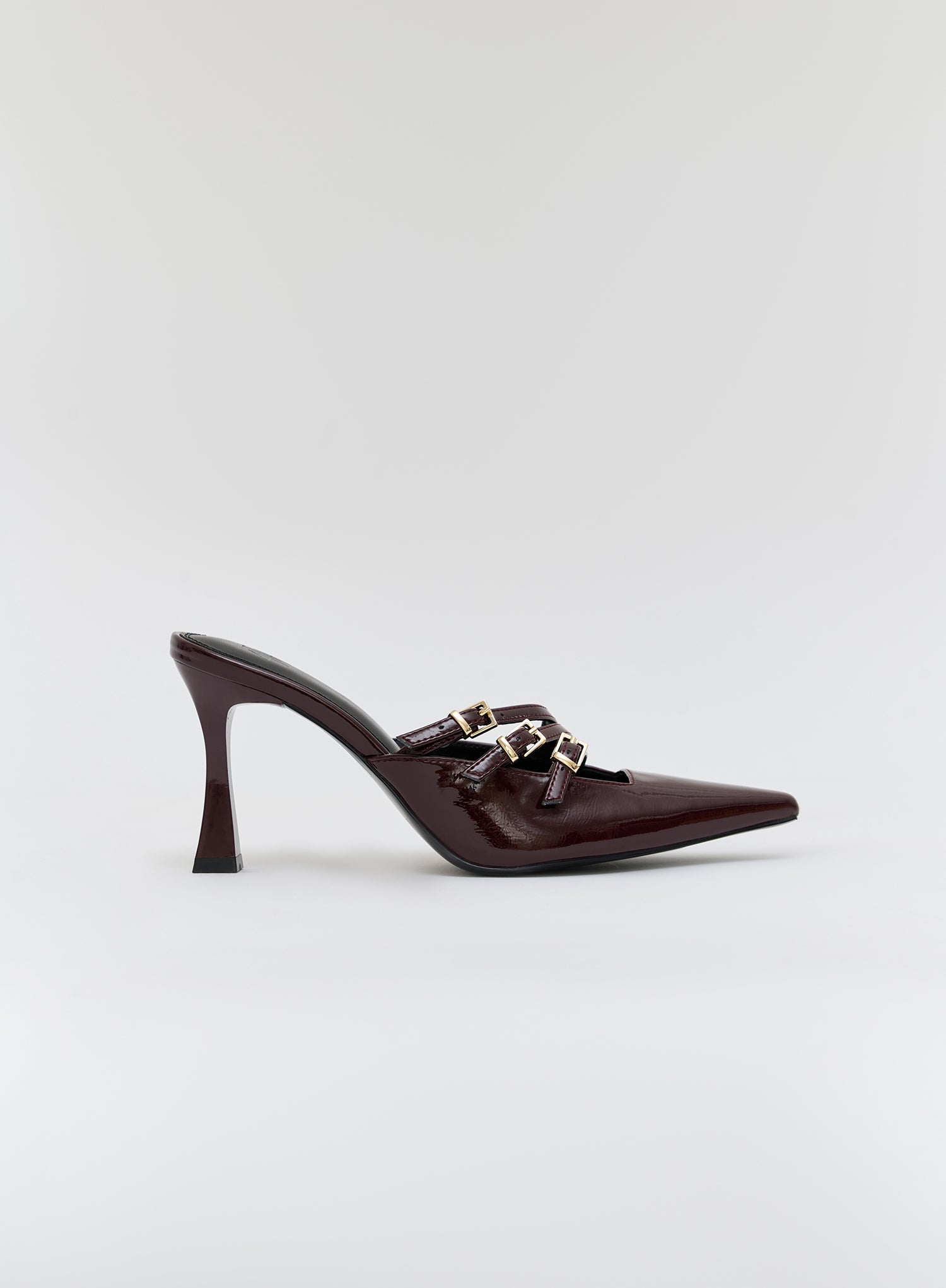 Dark Red Patent Buckle Mule - Cara