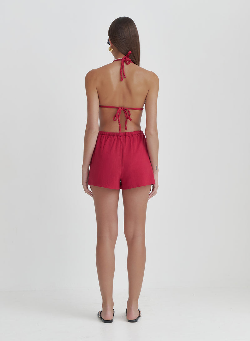 Red Crinkle Triangle Bikini Top- Luana