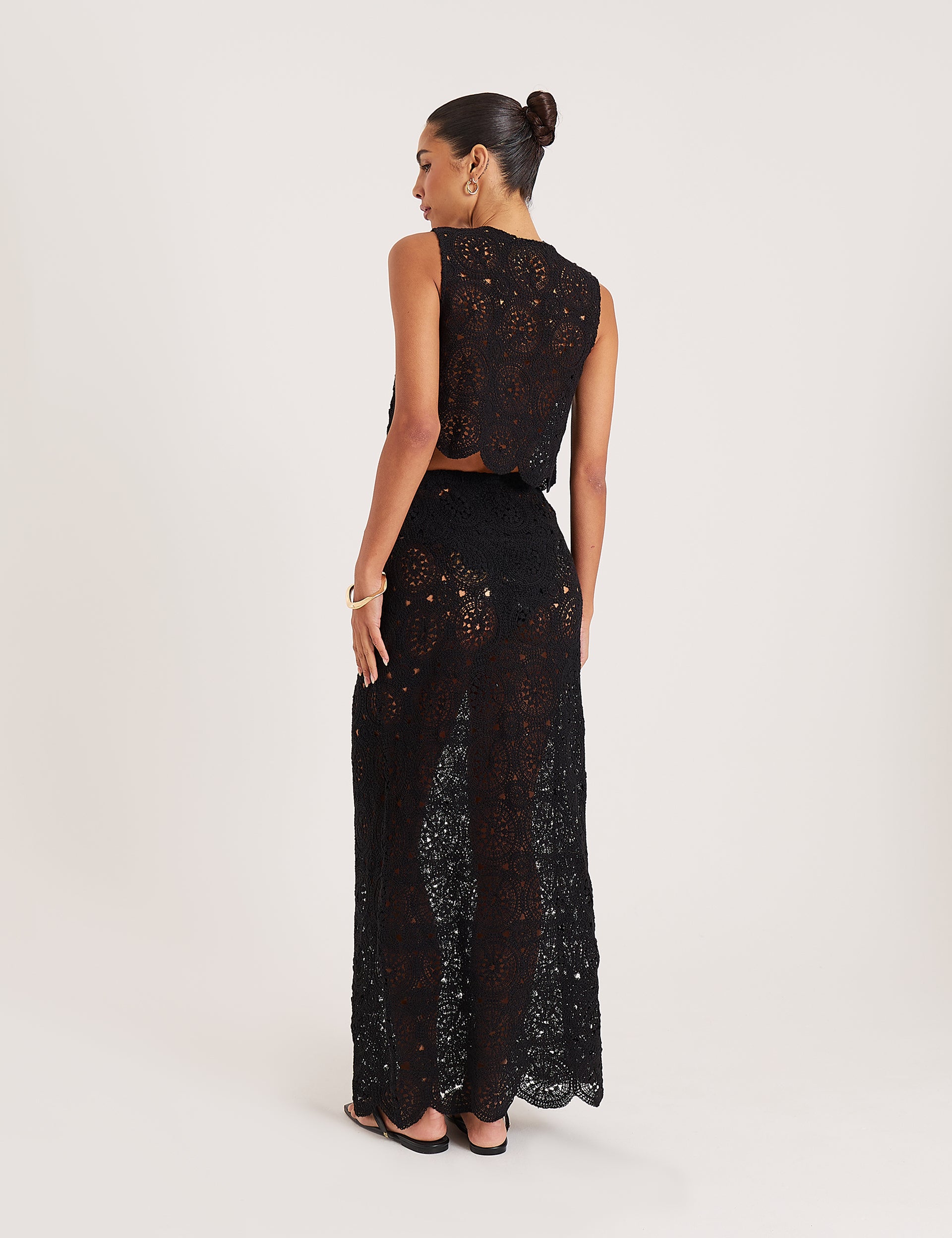Black Crochet Knitted Maxi Skirt