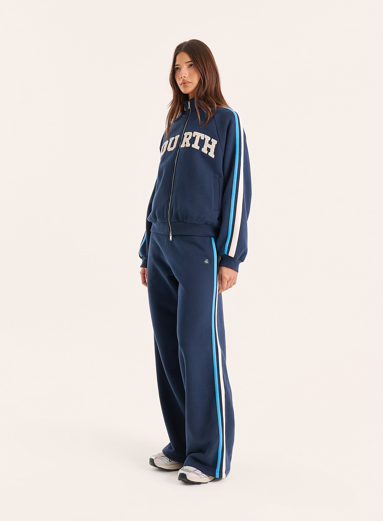 Navy Side Stripe Wide Leg Joggers