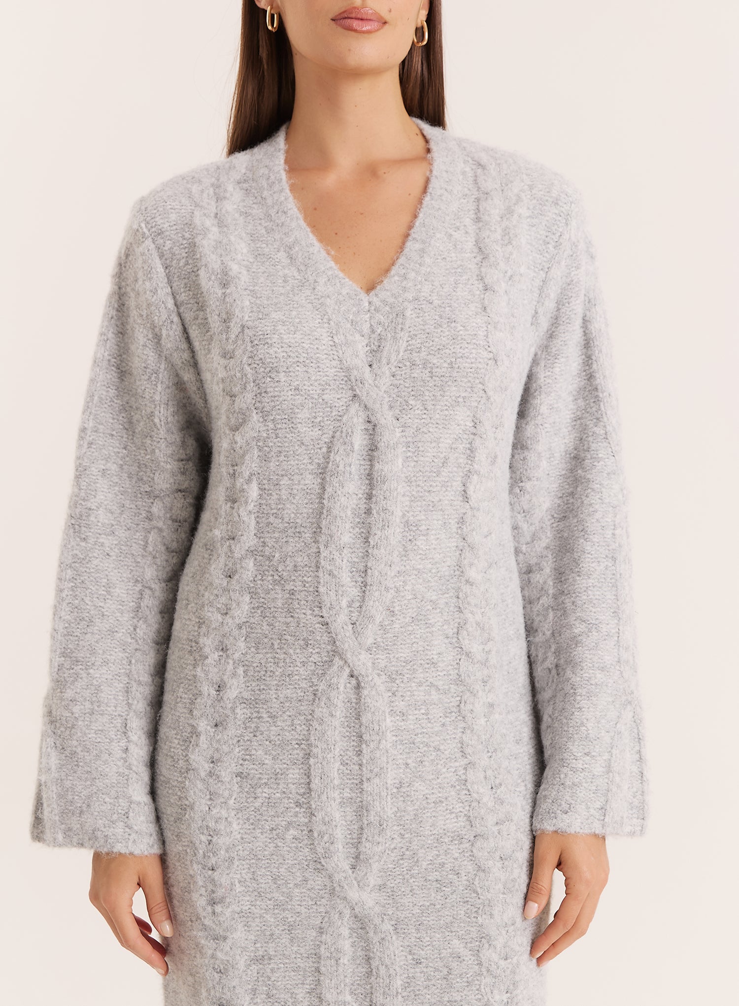 Light Grey Chunky Knit Wool Blend Maxi Dress