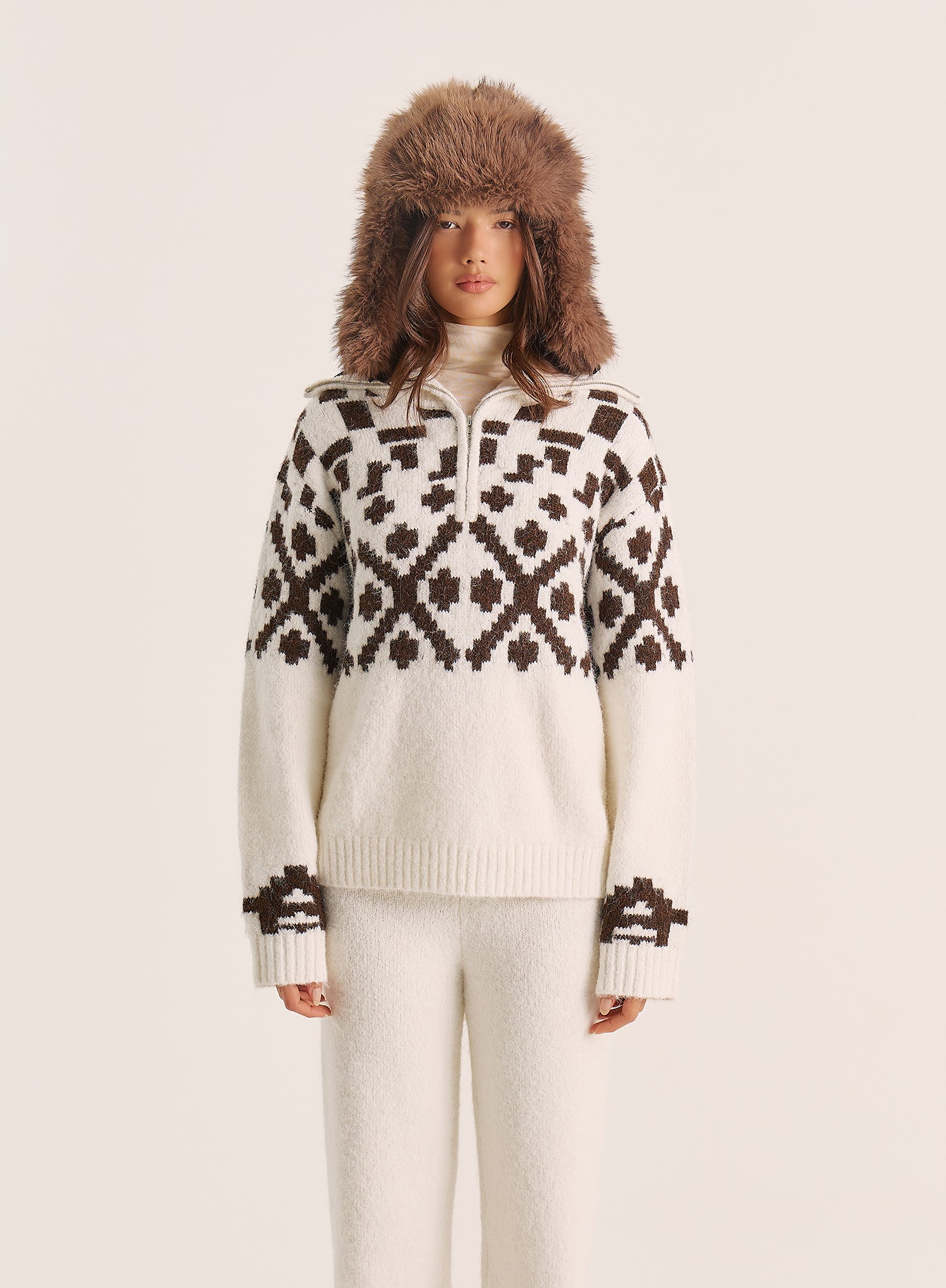 Multi Knitted Fairisle Collared Zip Jumper