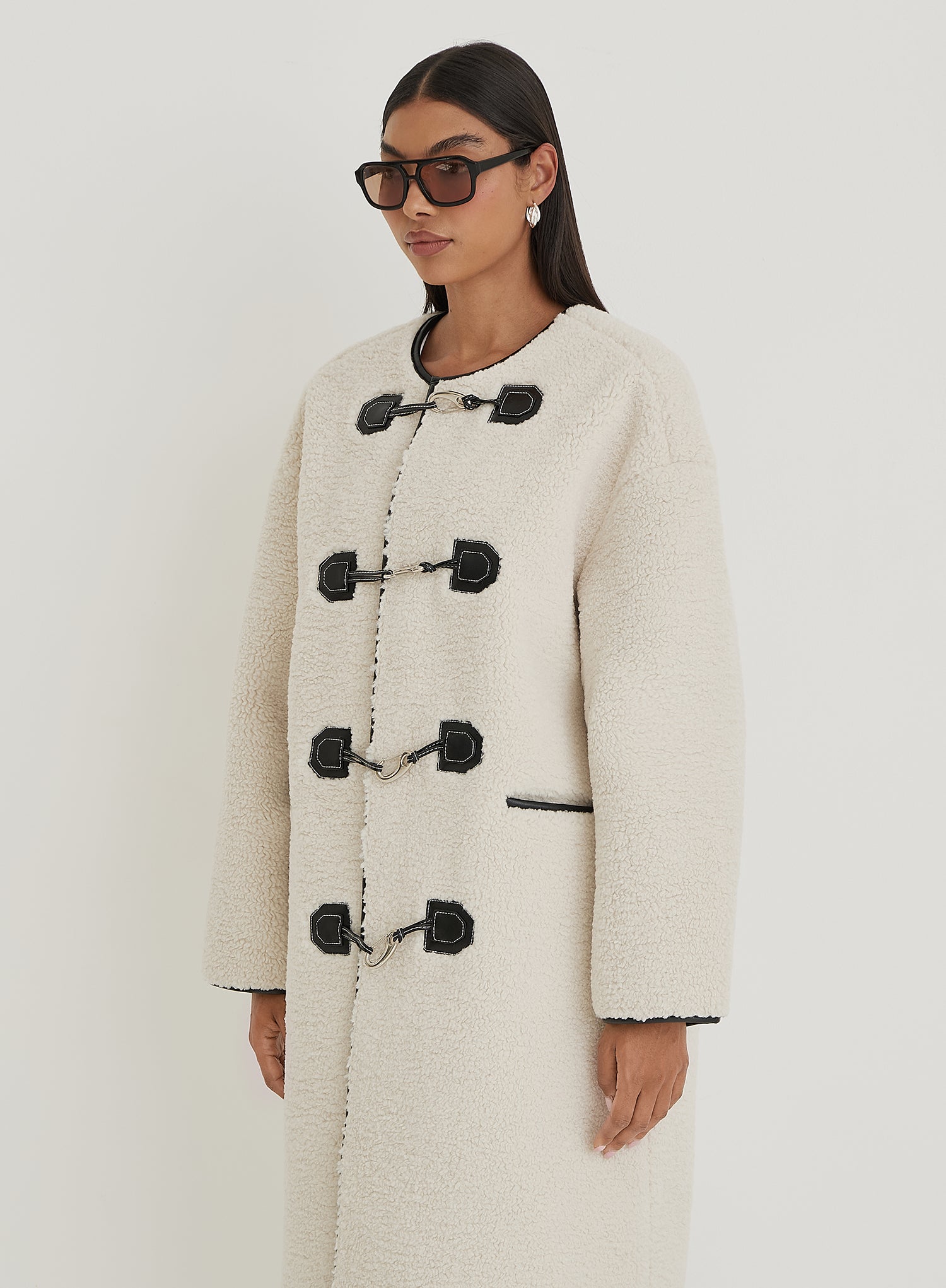 Cream Faux Shearling Longline Oversized Coat- Heyworth