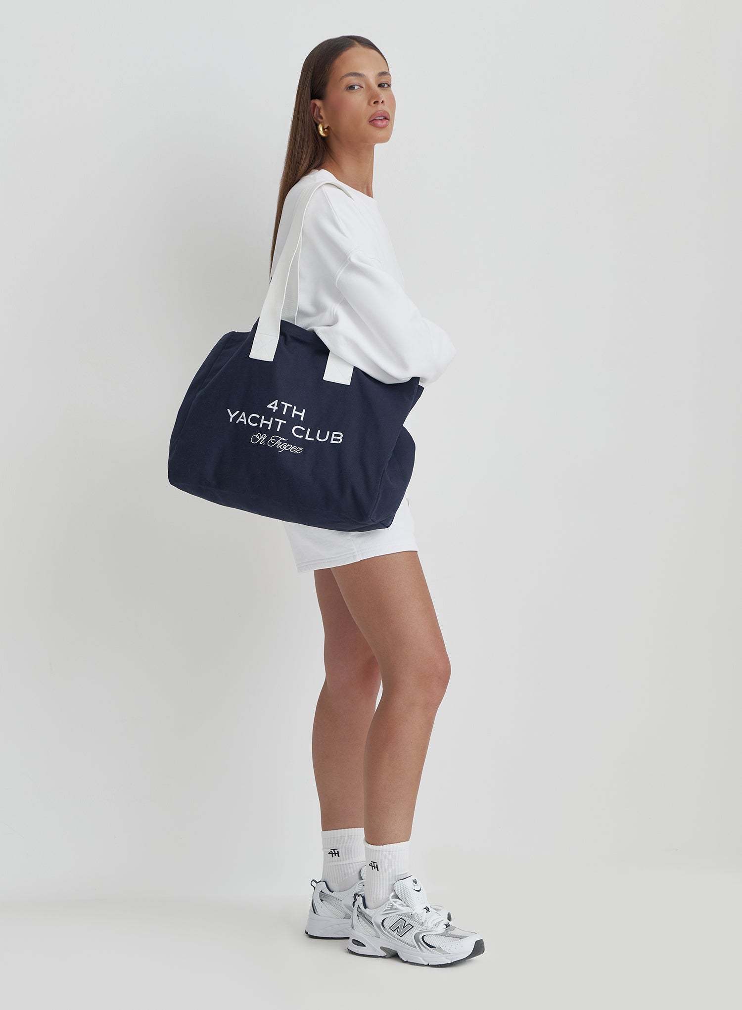 Navy Yacht Club Slogan Tote Bag- Jean