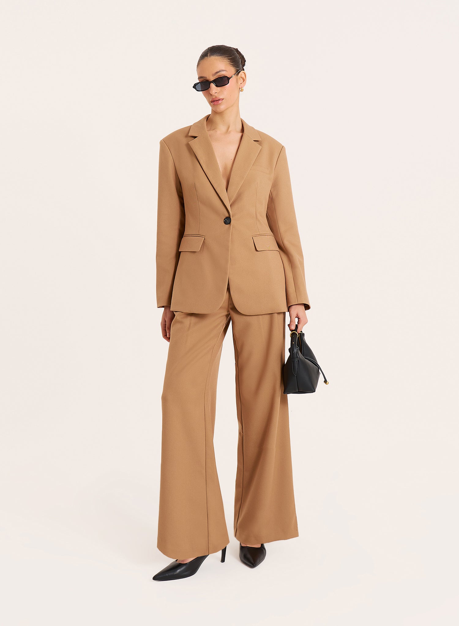 Camel Tailored Wide Leg Trousers