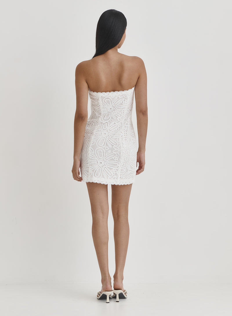 White Crochet Bandeau Mini Dress- Jovie