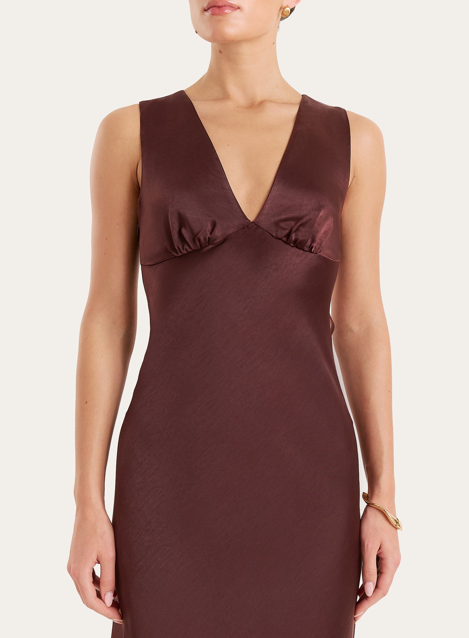 Chocolate Satin Open Back Maxi Dress